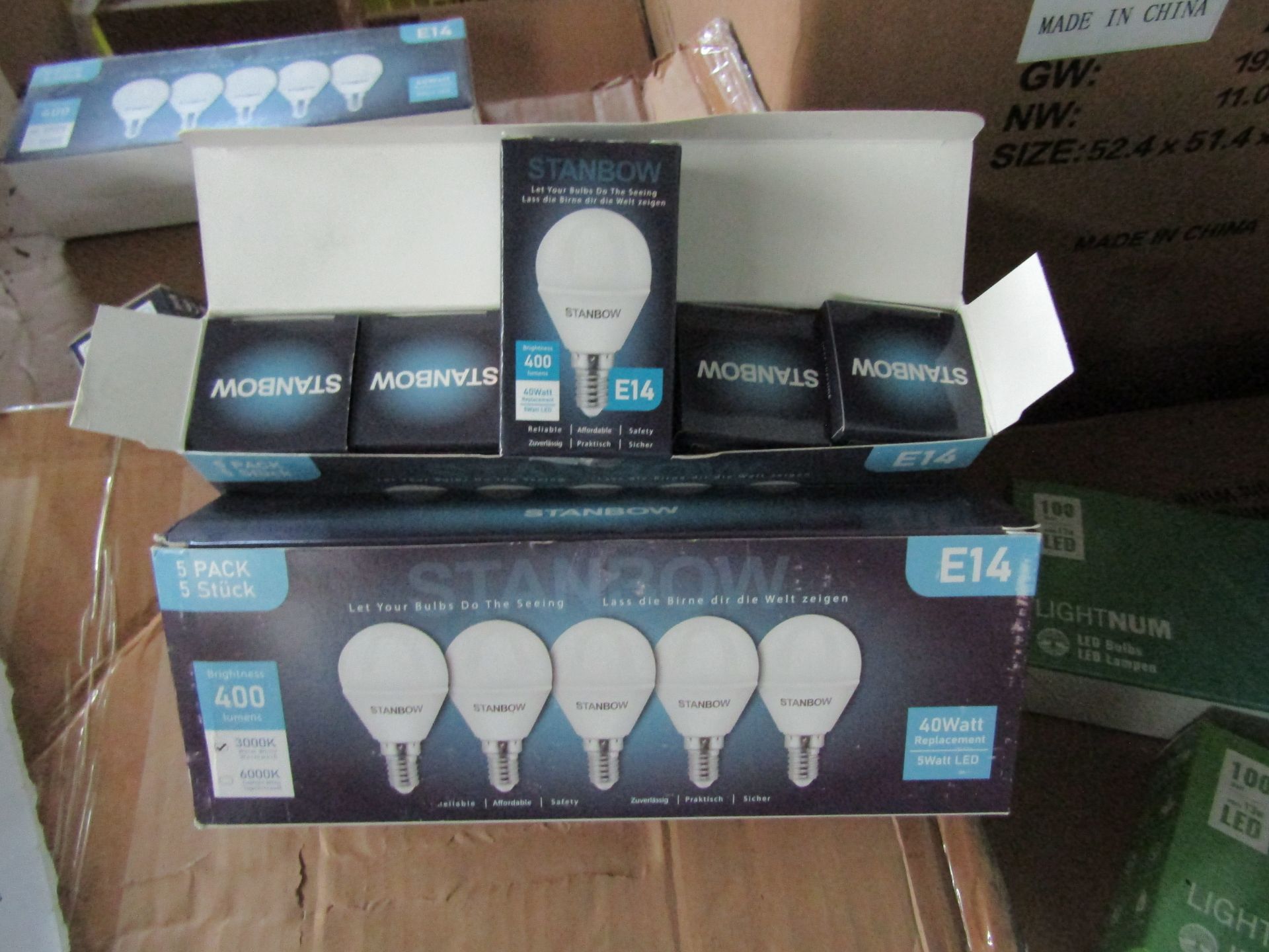 2X STANBOW - E14 400 Lumen LED Light Bulbs - Pack of 5 - New & Boxed.