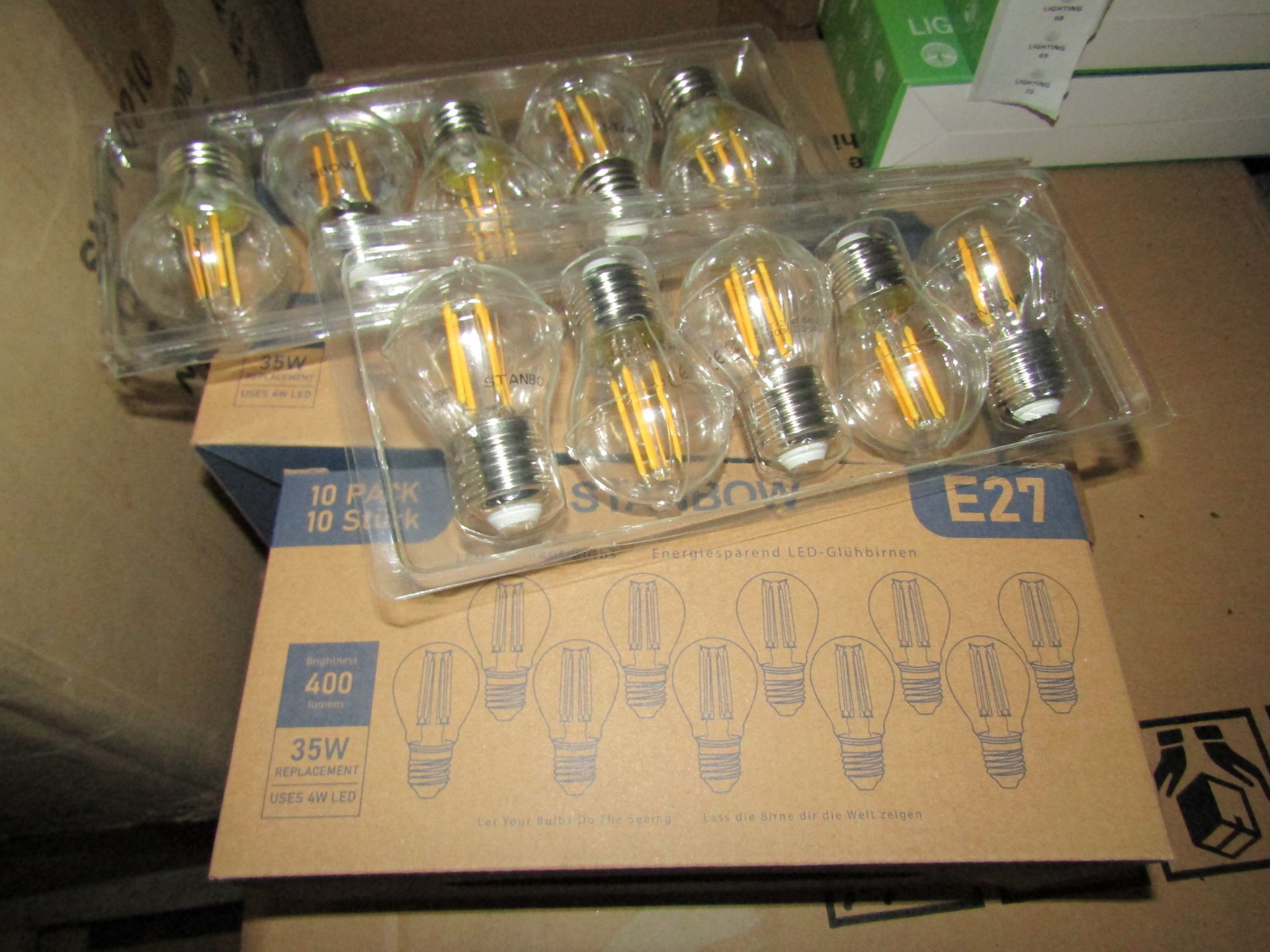 2X STANBOW - E27 400 Lumen LED Filament Light Bulbs - Pack of 10 - New & Boxed.