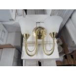 Brass 2 Arm Wall Light fitting with frosted glass shades. H20cm x W30cm. New & Boxed (box maybe shop