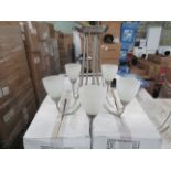 Satin Nickel 5 Arm Pendant light fitting with frosted glass shades. H40cm x W45cm New & Boxed (box