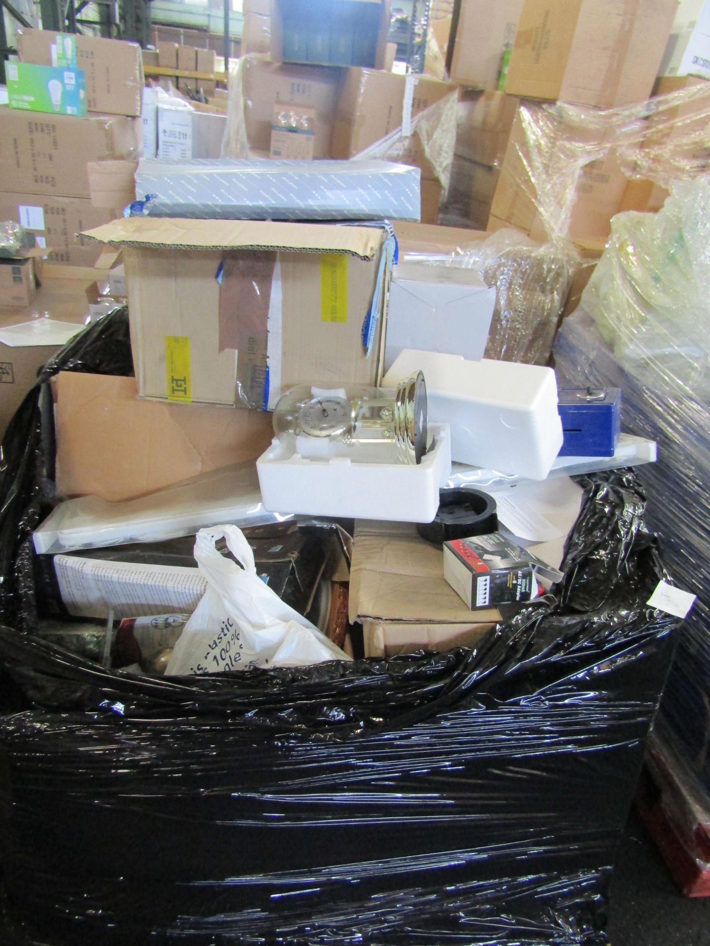 Pallet of unmanifested warehouse clearance and customer returns, can contain unwanted, refused