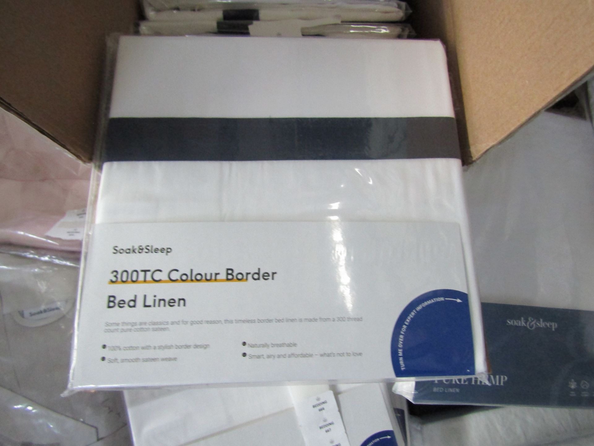 Soak & Sleep White/Navy 300TC Colour Border Cotton Standard Housewife Pillowcase Pair RRP 07About
