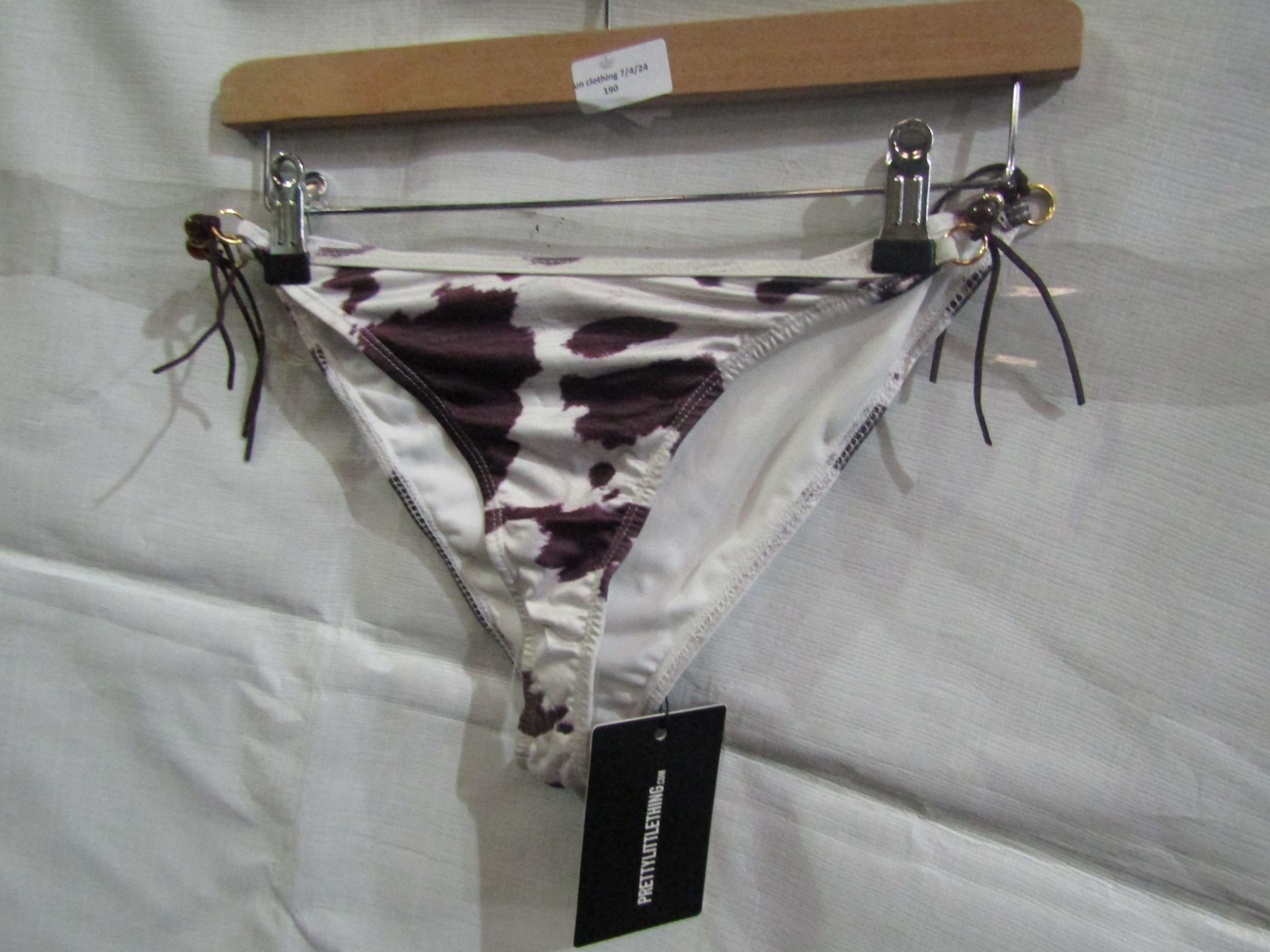 2x Pretty Little Thing Brown Cow Print Beaded Tie Bikini - Size 8, New & Packaged.