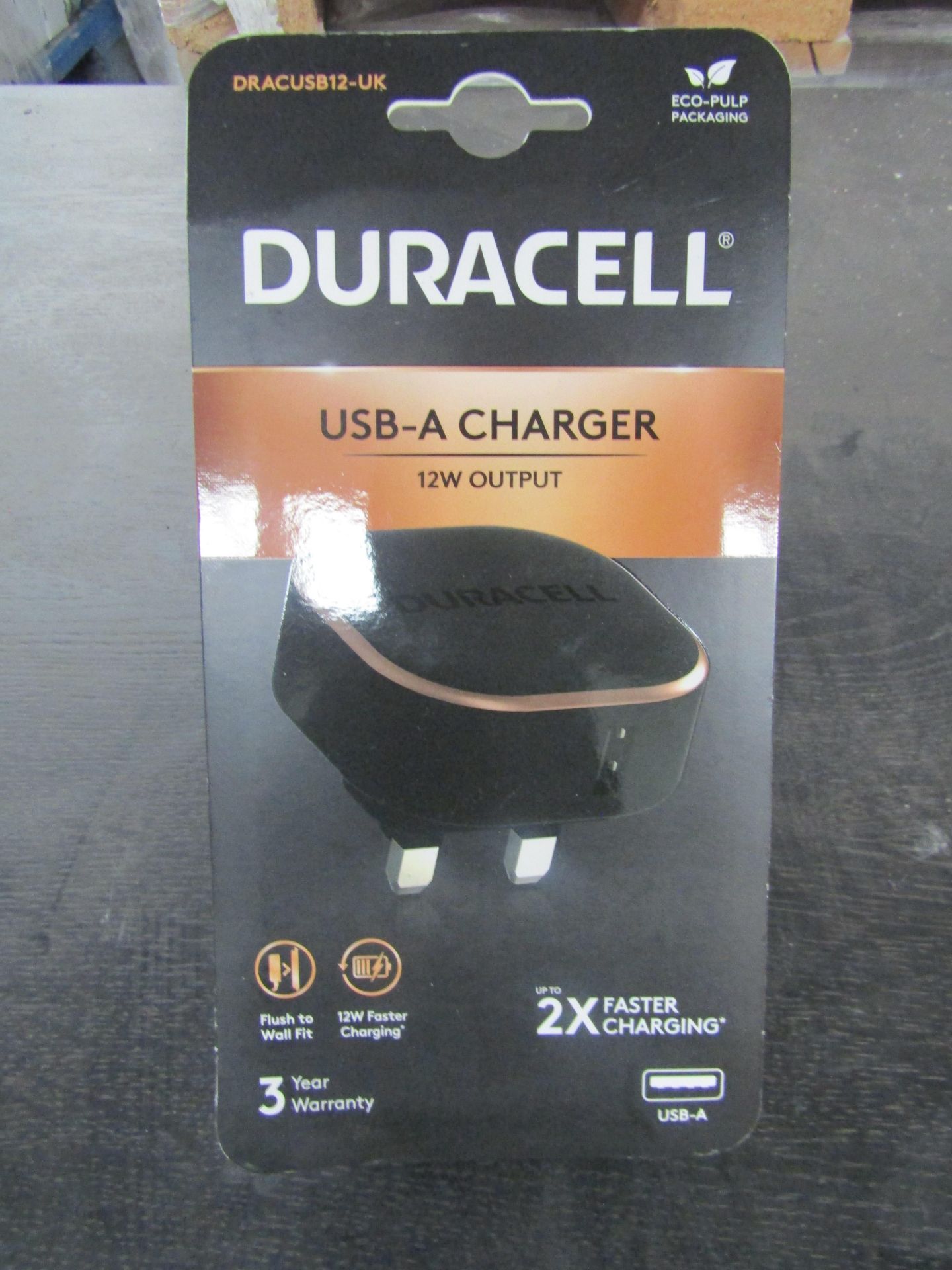 Duracell USB-A Charger, 12w Output, 2x Faster Charging, Unchecked & Packaged.