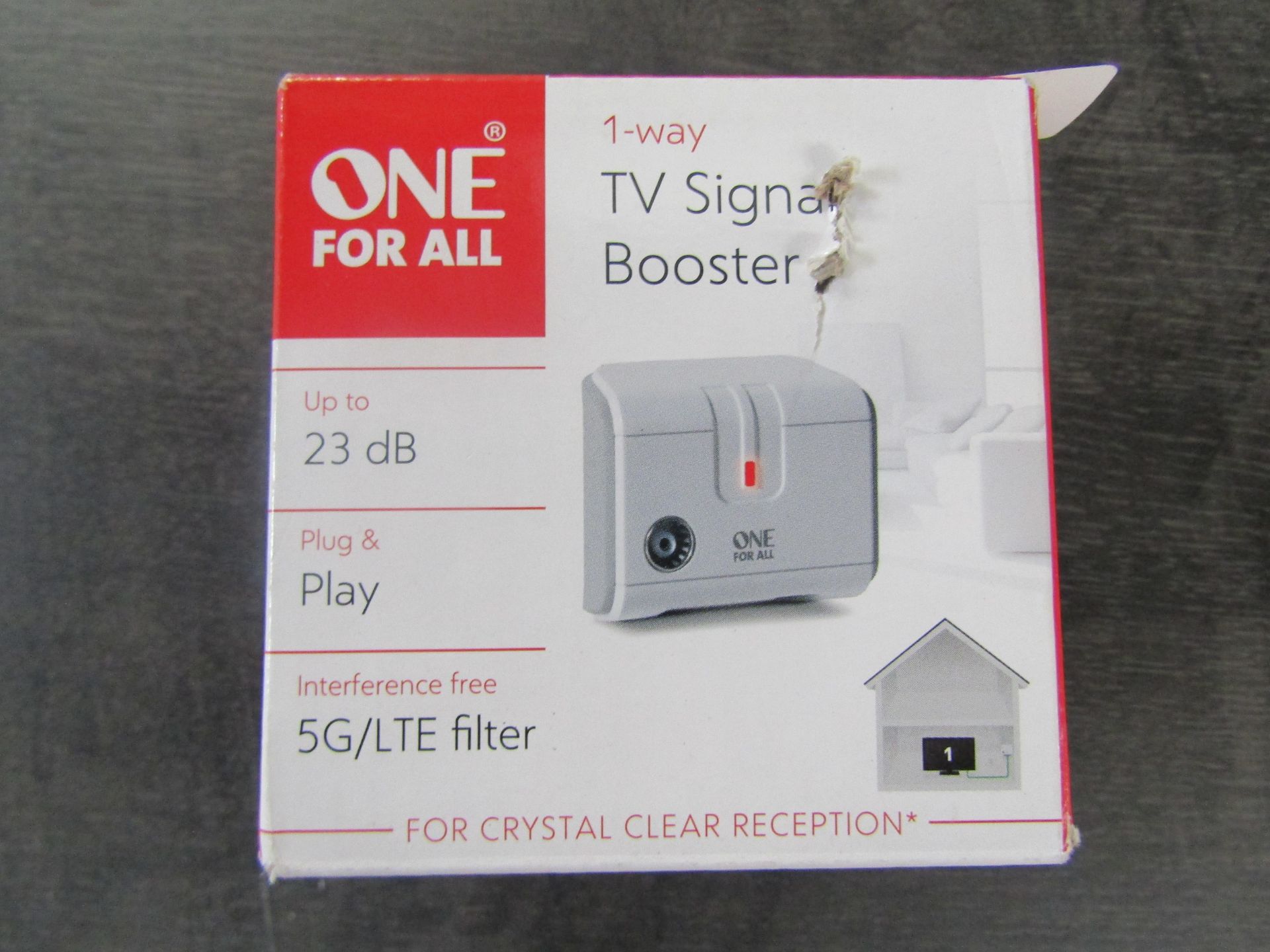 One For All 1-Way TV Signal Booster Up To 23 Db - Unchecked & Boxed.