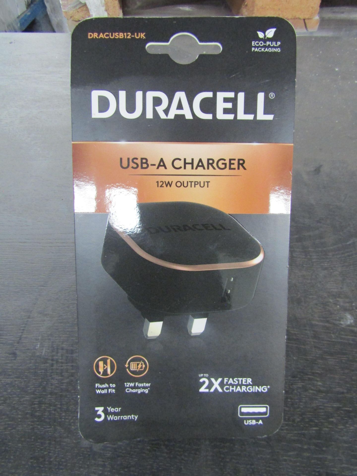 Duracell USB-A Charger, 12w Output, 2x Faster Charging, Unchecked & Packaged.