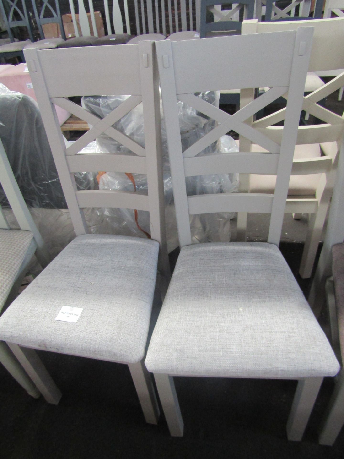 Oak Furnitureland St Ives Light Grey Painted Chair With Plain Grey Fabric Seat (Pair) RRP 340.00