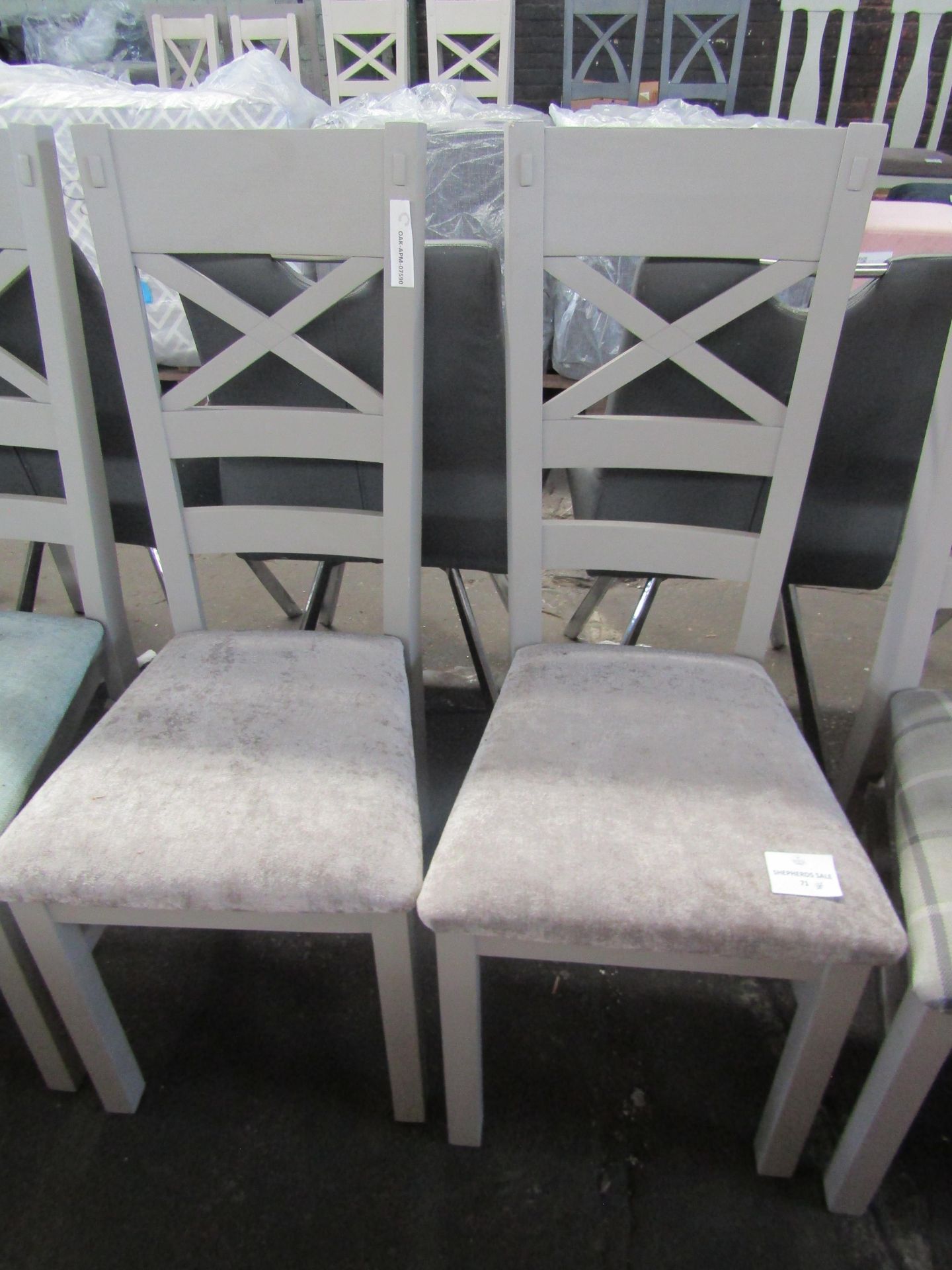 Oak Furnitureland St Ives Light Grey Painted Chair with Plain Truffle Fabric Seat RRP 380.00 About