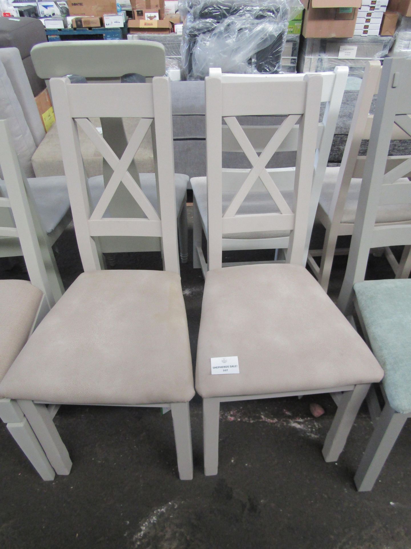 Oak Furnitureland Kemble Painted Chair with Dappled Beige Fabric Seat (Pair) RRP 380.00 About the