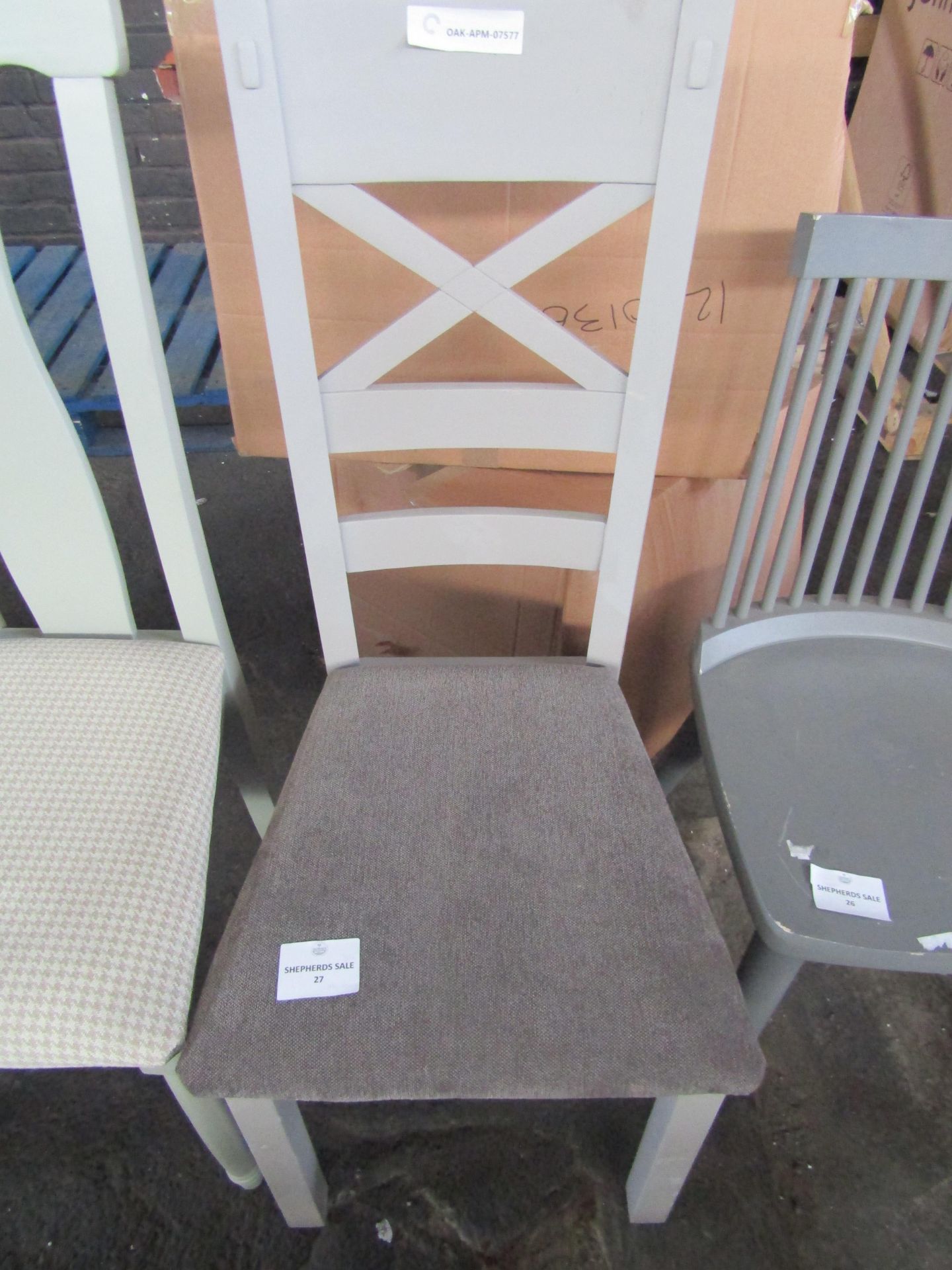 Oak Furnitureland St Ives Light Grey Painted Chair with Plain Charcoal Fabric Seat RRP 170.00