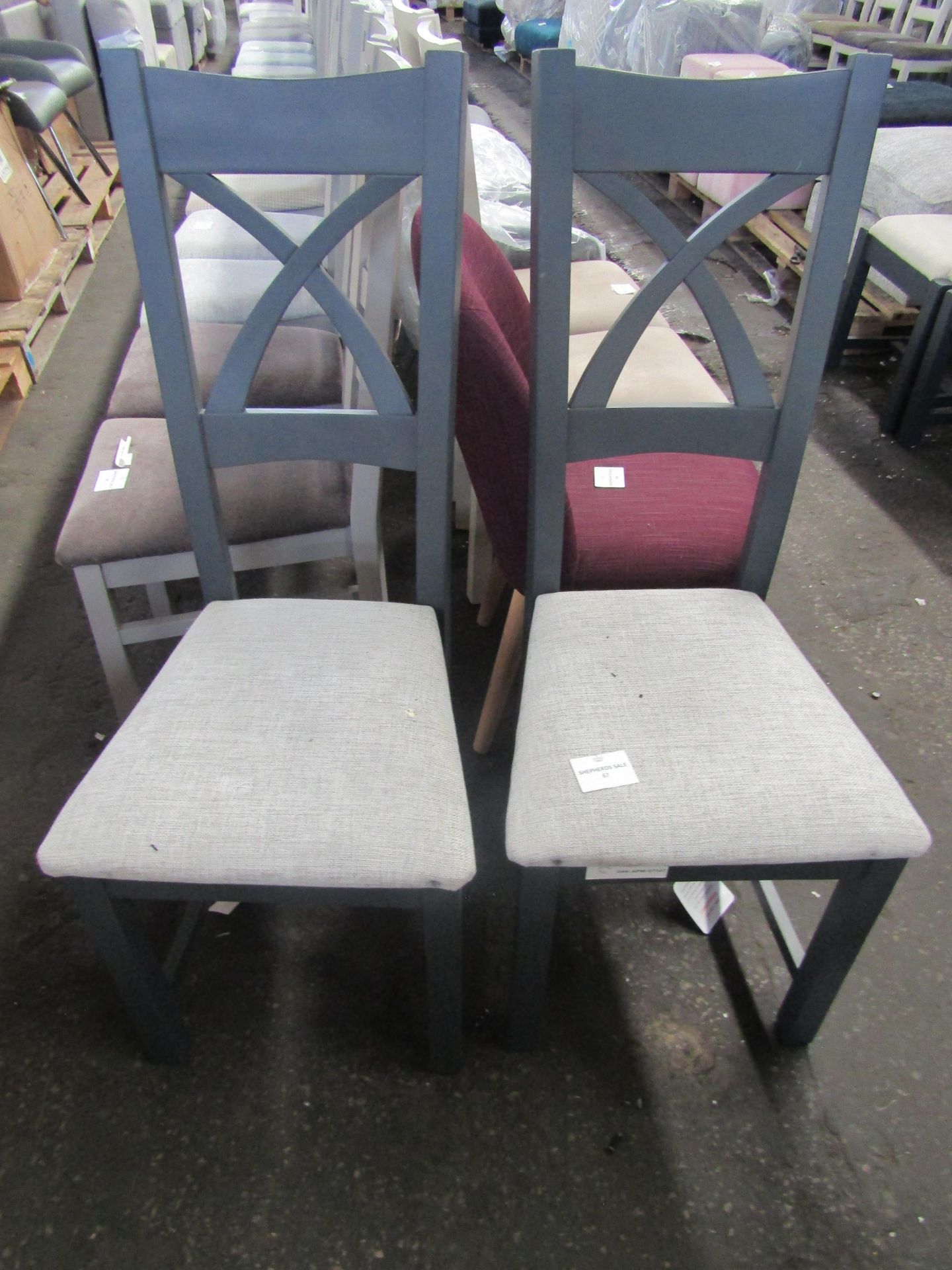 Oak Furnitureland Highgate Blue Painted Chair with Plain Grey Fabric Seat (Pair) RRP 340.00 About