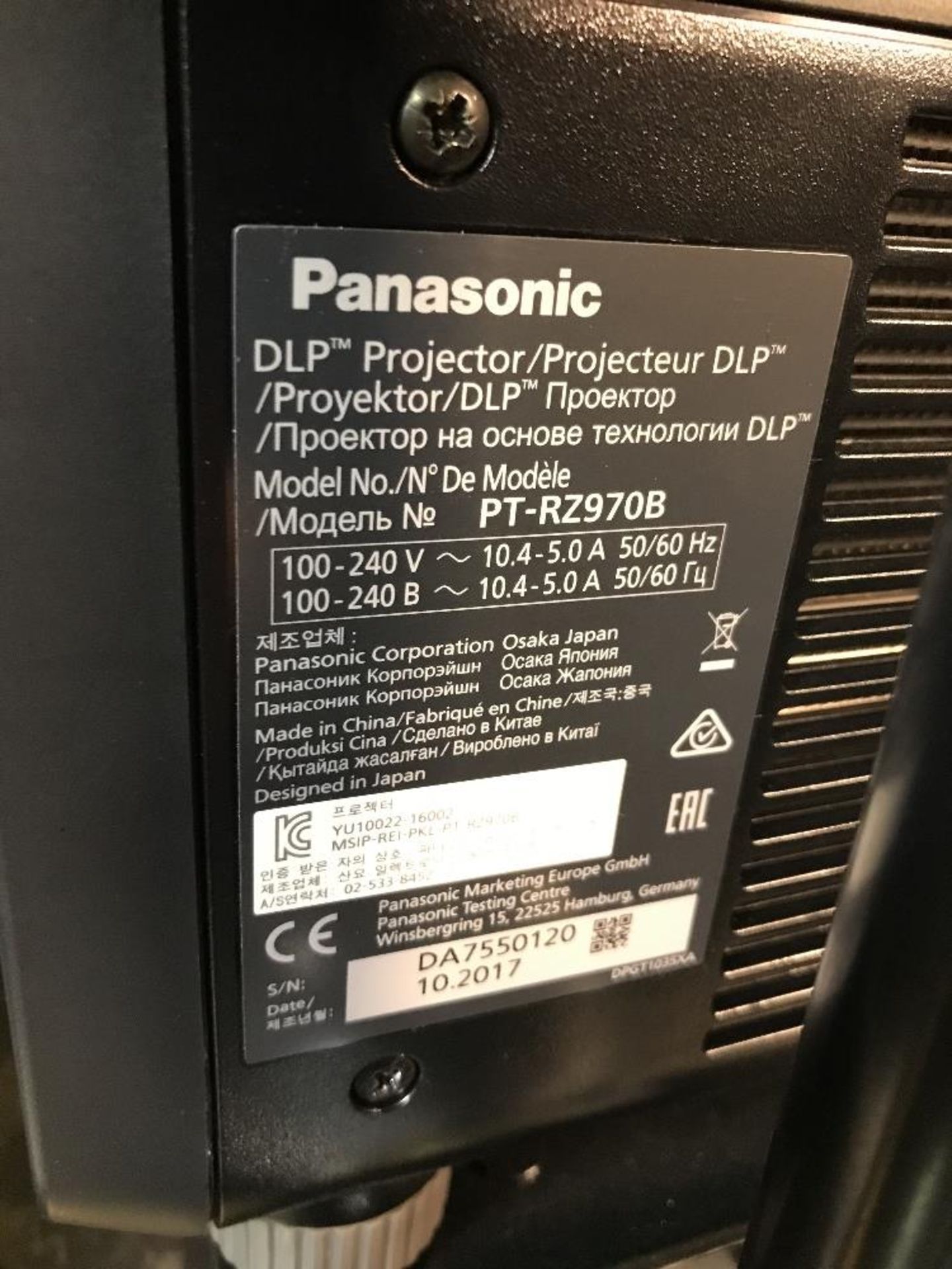 Panasonic RZ970 WUXGA 9K Laser Projector & Frame - Image 4 of 10