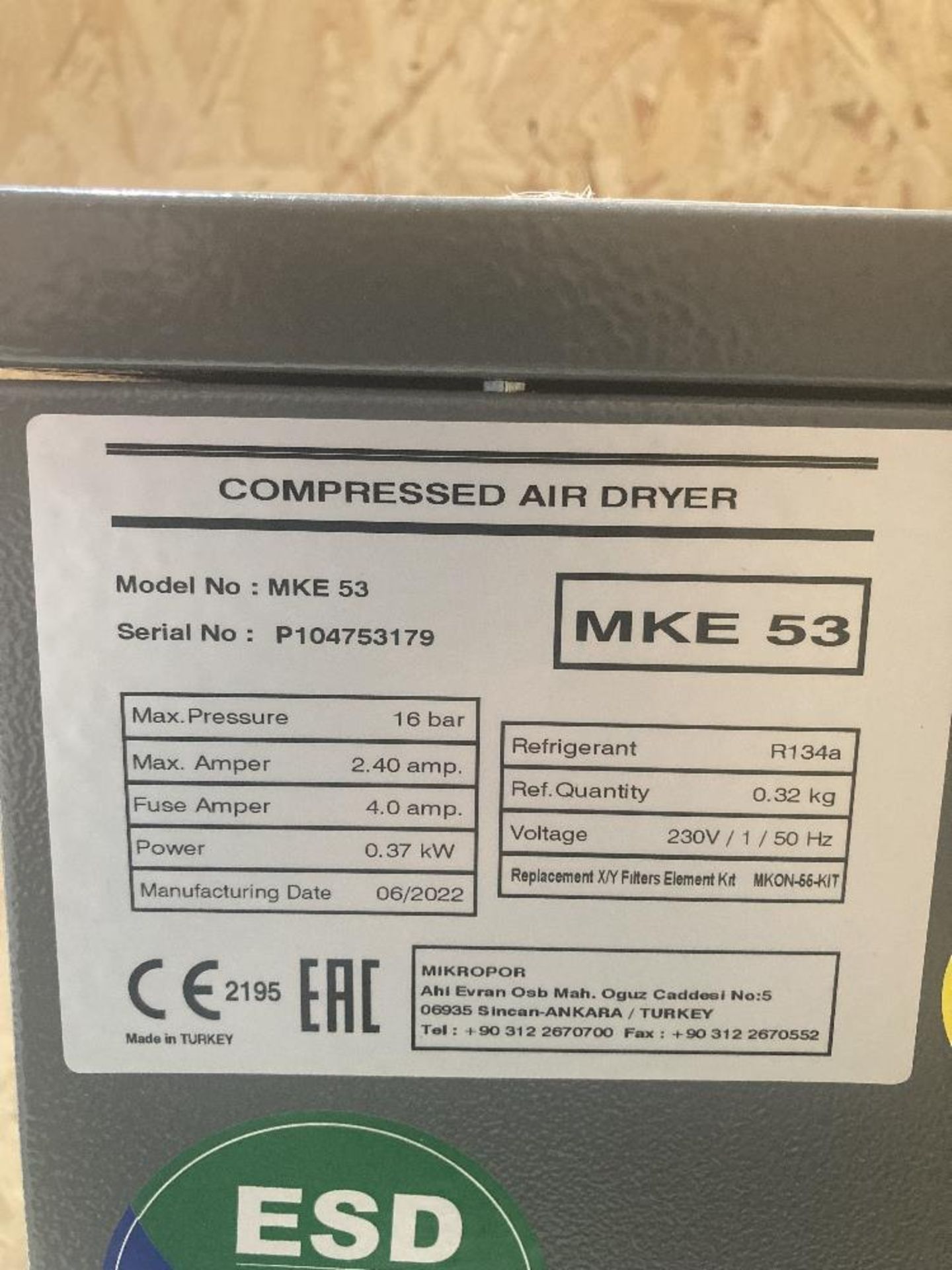 Mikropor MKE 53 Compressed Air Dryer - Image 3 of 6