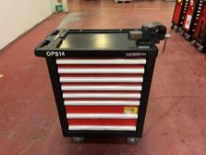 Mobile 8 drawer tool cabinets with contents and fitted vice