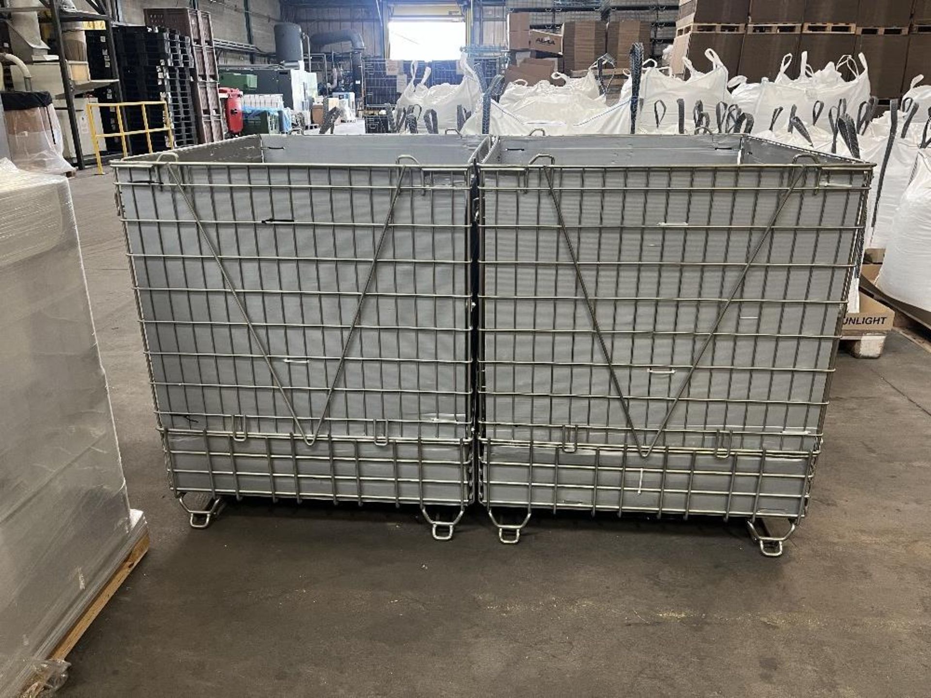 (5) Steel framed grey folding pallet cage 1000 x 1200 x 1000