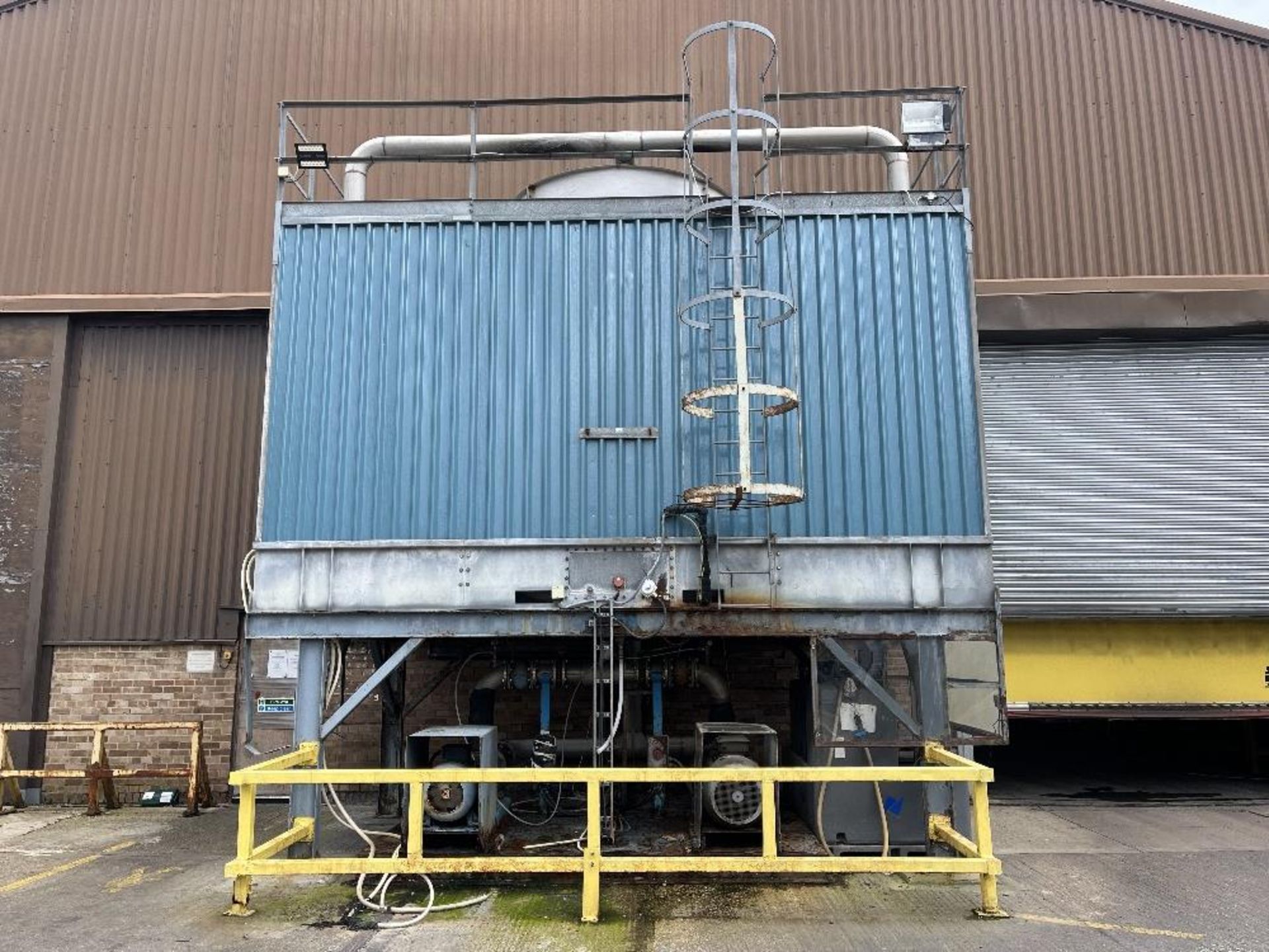 Marley cooling tower with inverter panel and associated pipework and pumps