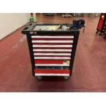 Mobile 8 drawer tool cabinets with contents and fitted vice