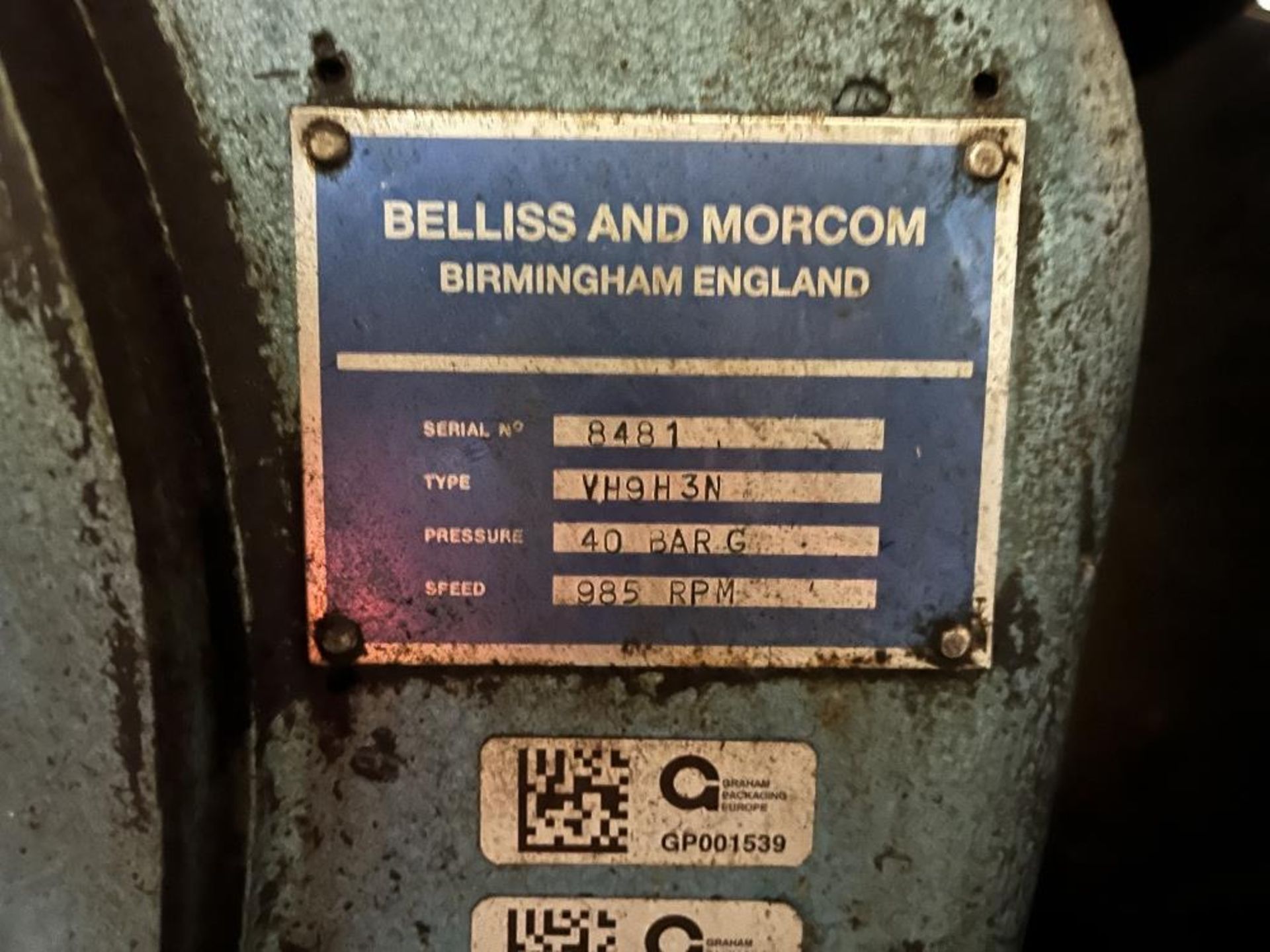 Belliss & Morcom Type VH9H3N twin head rotary compressor - Image 4 of 8