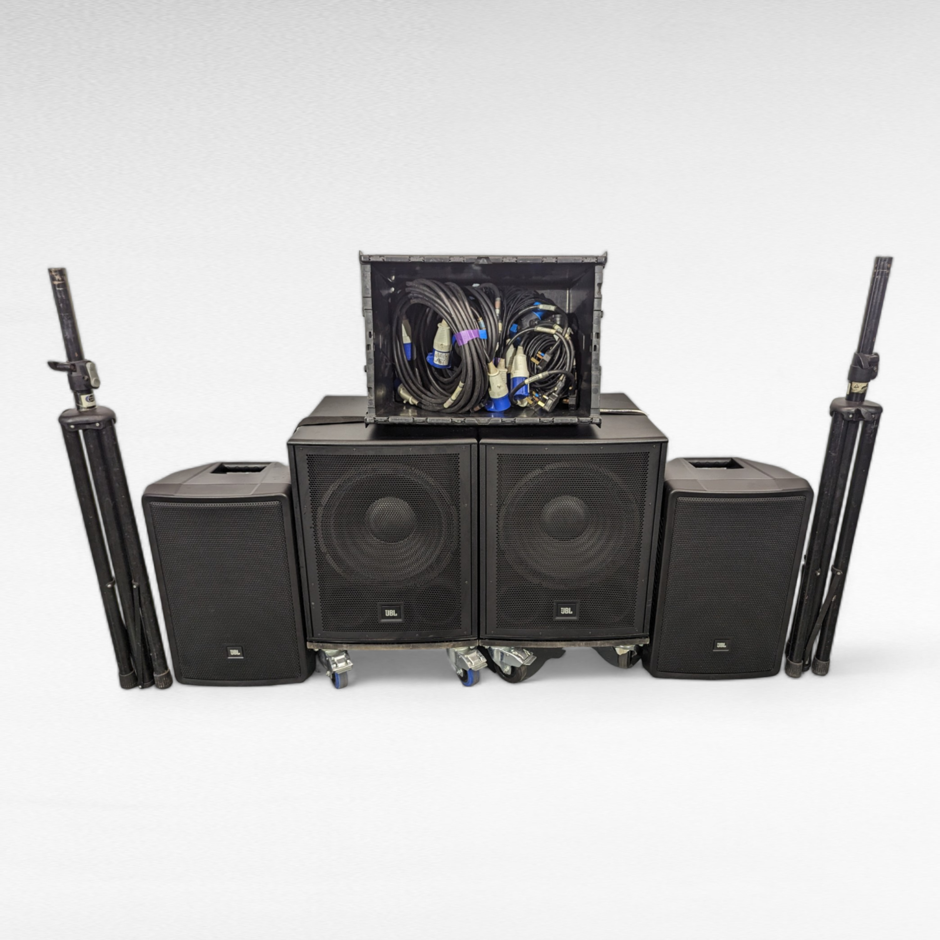 JBL PA Sound System - (2) JBL IRX112BT Speakers, (2) JBL IRX115 Subs & Associated Equipment