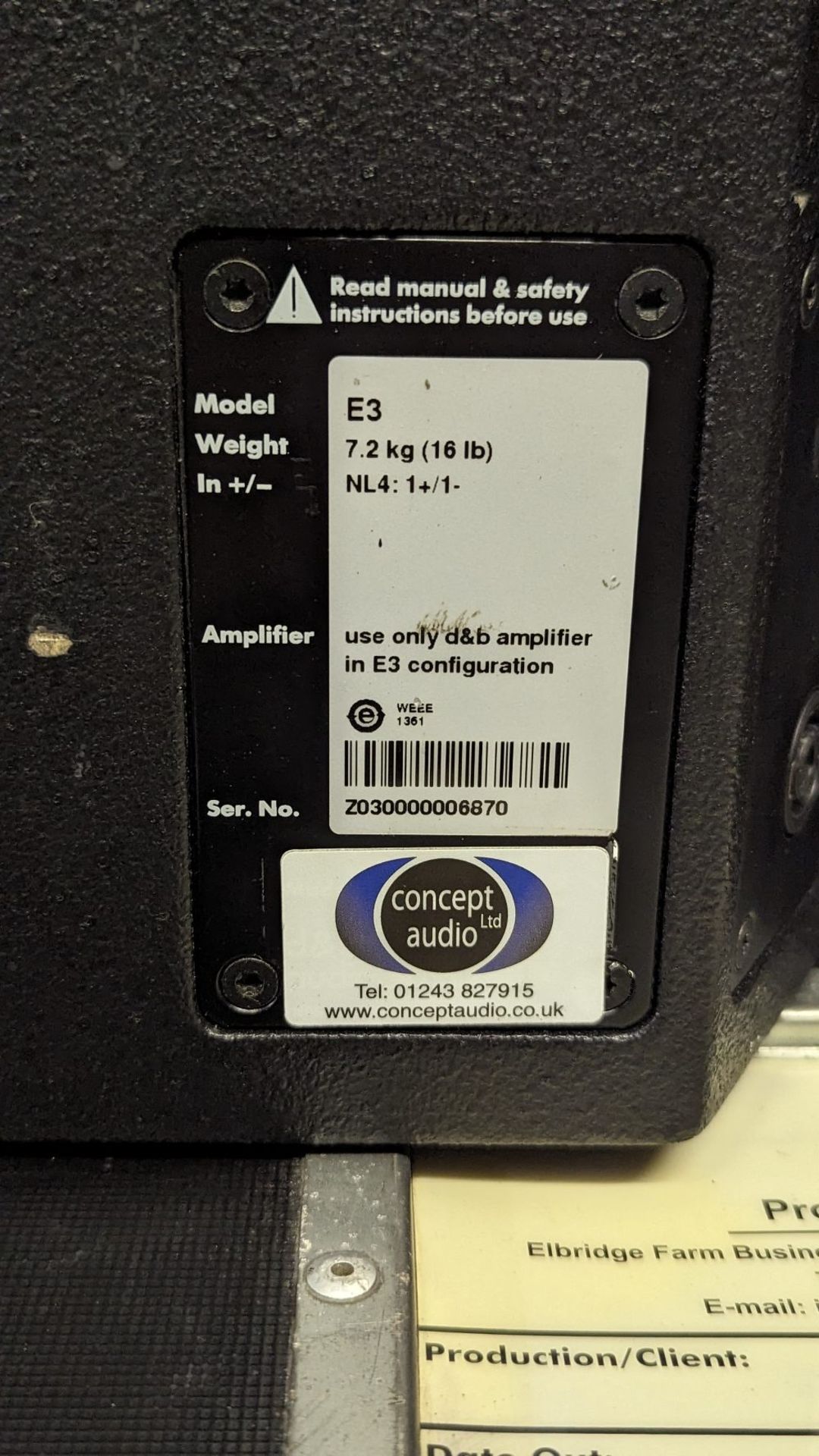 (2) D&B Audio Technik E3 Speakers with Clamps & D&B Audio Technik P1200A Amplifier - Image 7 of 11