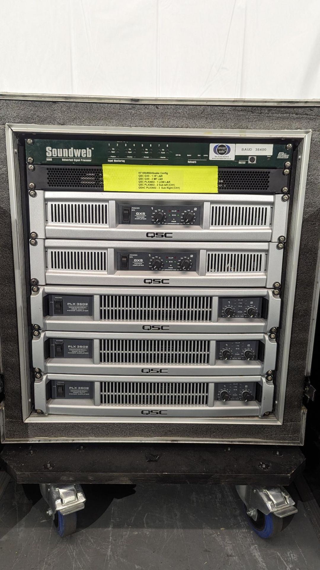 Amplifier Rack - To Include: (5) QSC Amplifiers & (1) BSS Soundweb 9088 Network Signal Processor - Image 2 of 7