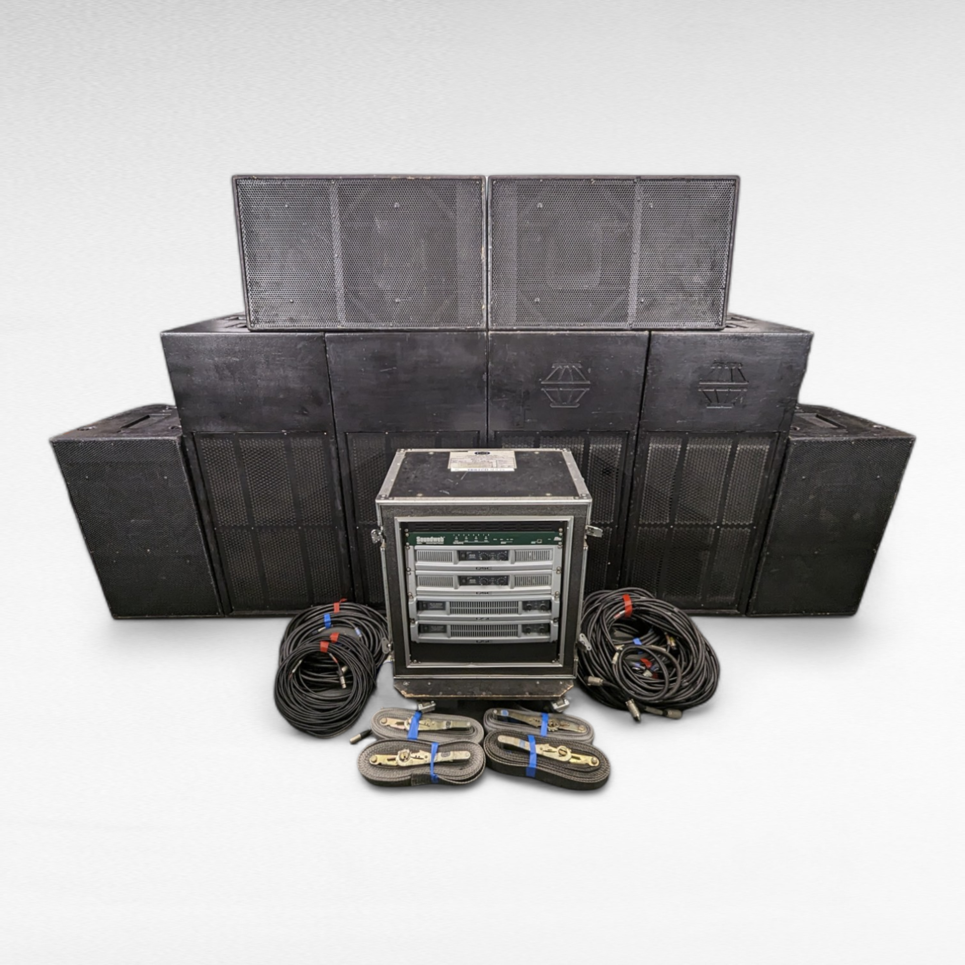 Electro-Voice & EM Acoustics PA Sound System - (4) KF650 Speakers, (4) EM MSE118 Subs & Equipment