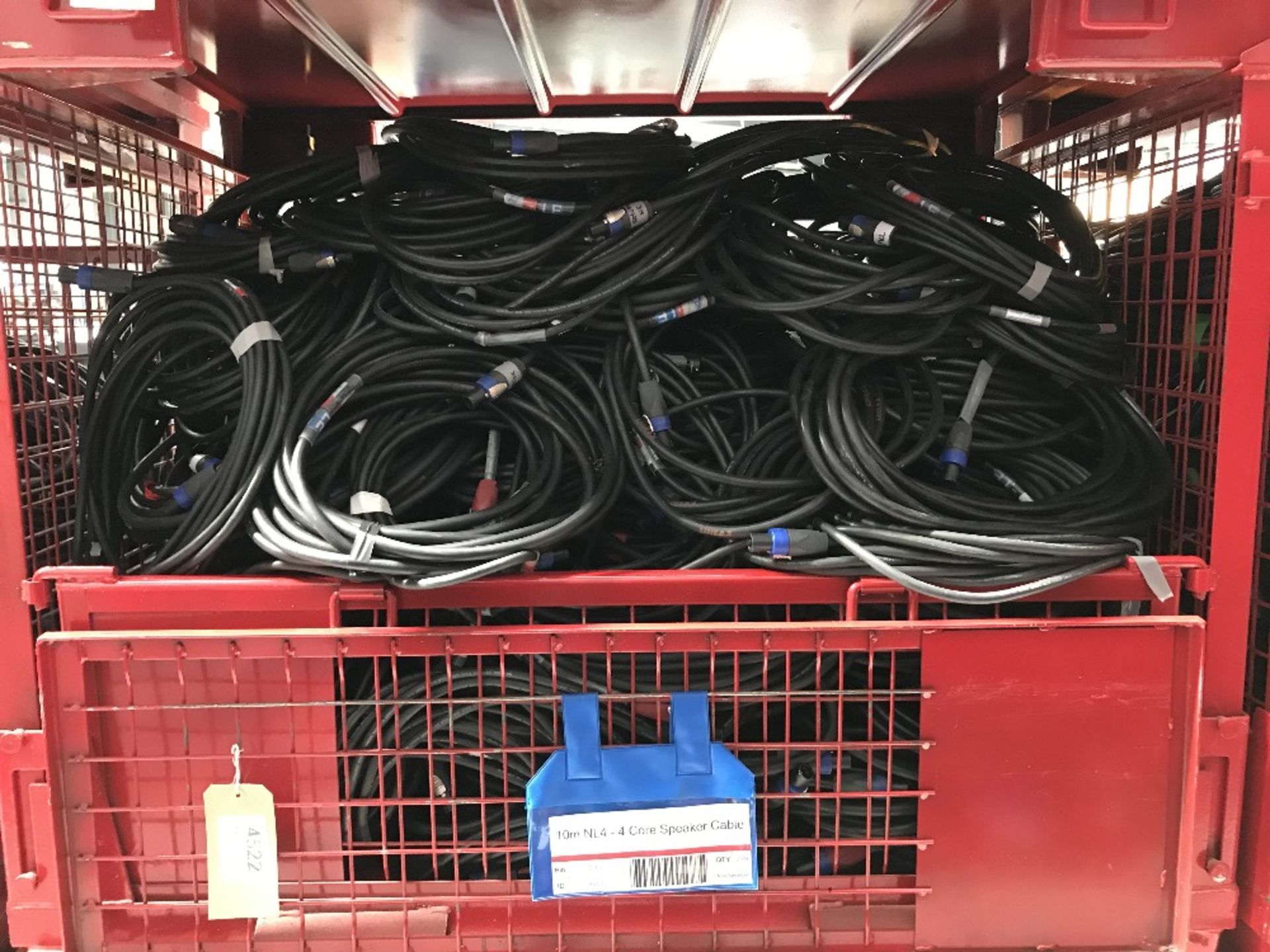 Large Quantity of 10m NL4-4 Core Speaker Cable with Steel Fabricated Stillage