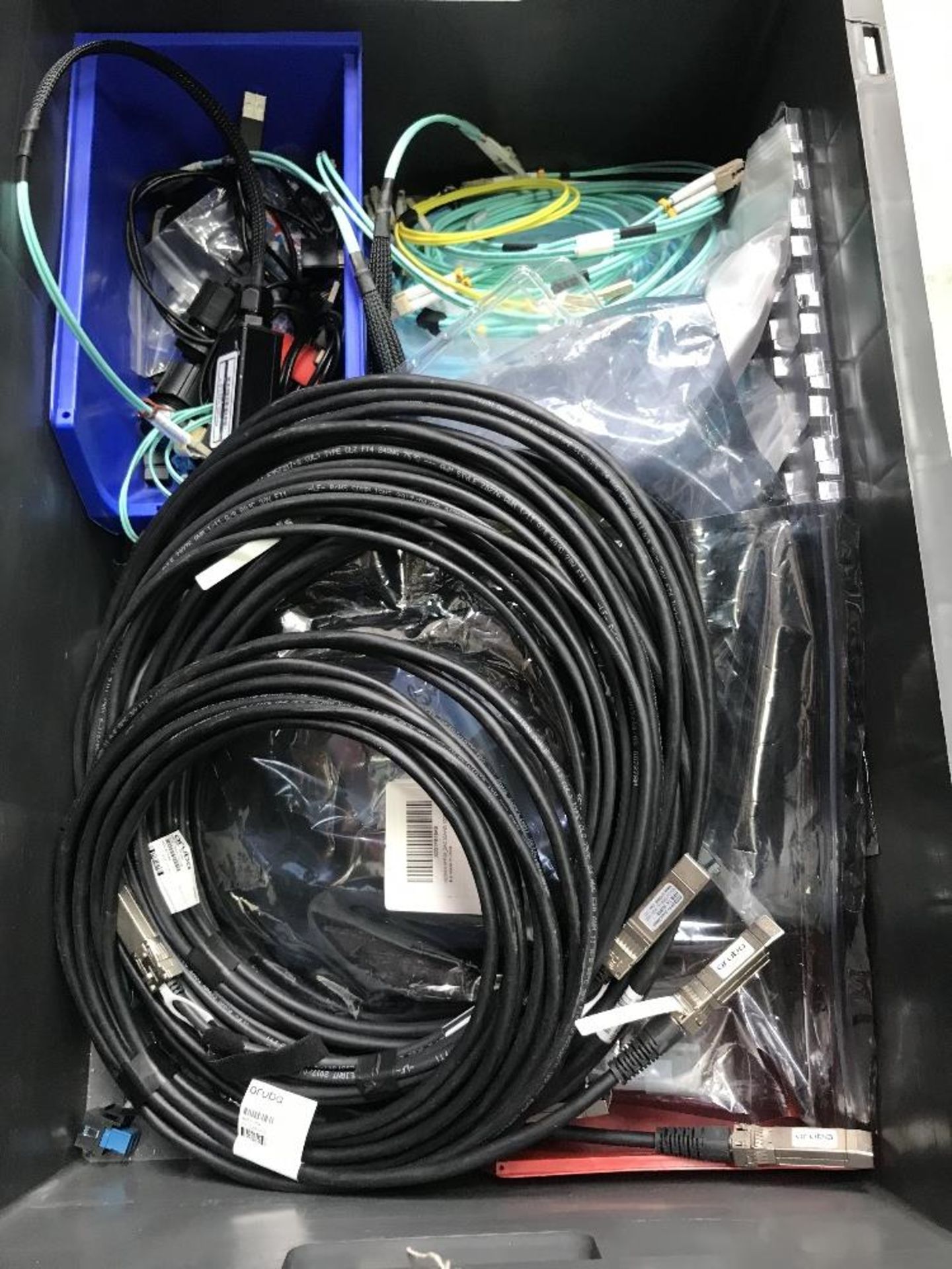 (2) Plastic Lin Bins Containing Various Sized Optical Cables - Image 2 of 3