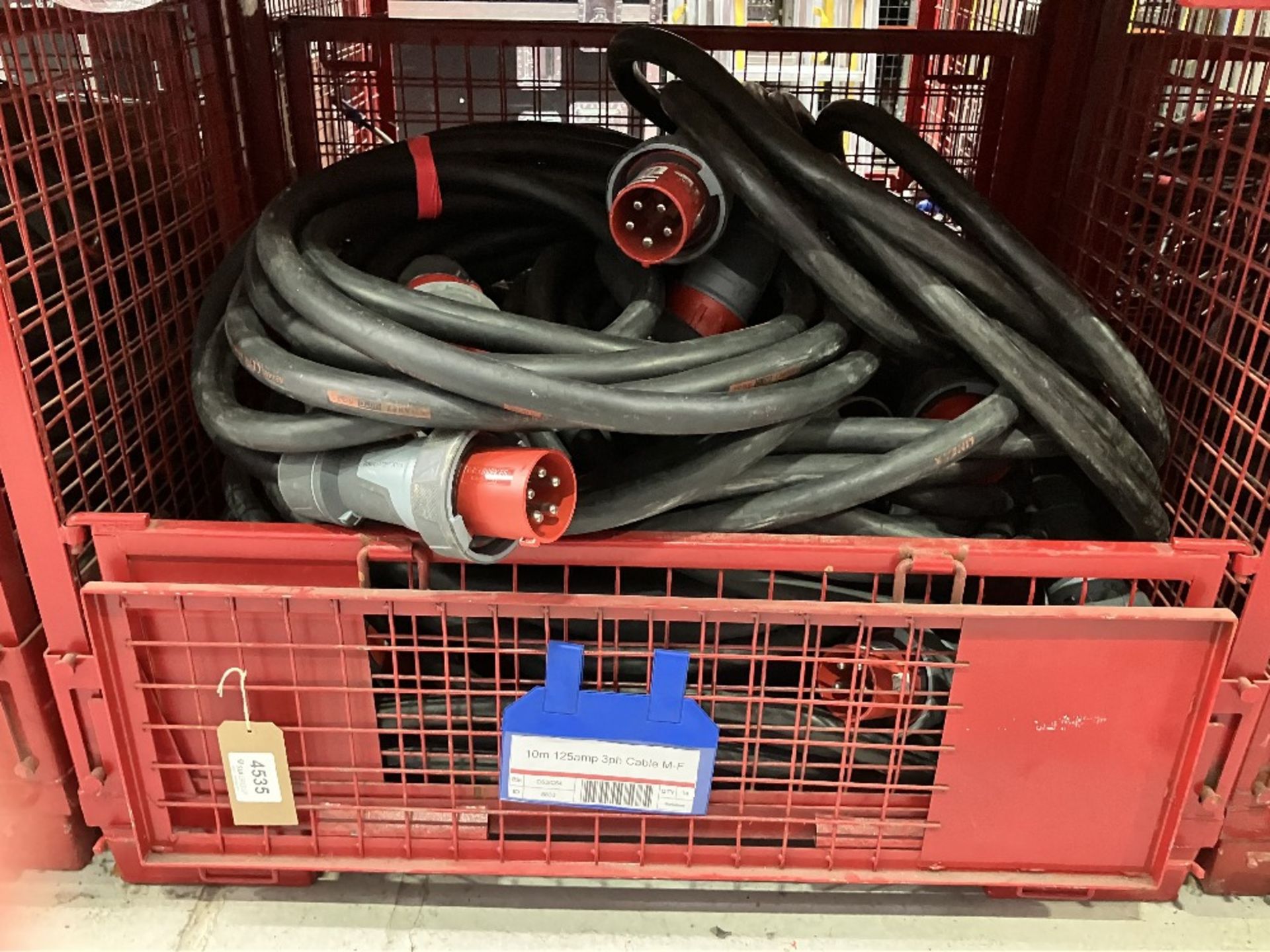 Large Quantity of 10M 125amp 3ph Cable M-F with Steel Fabricated Stillage