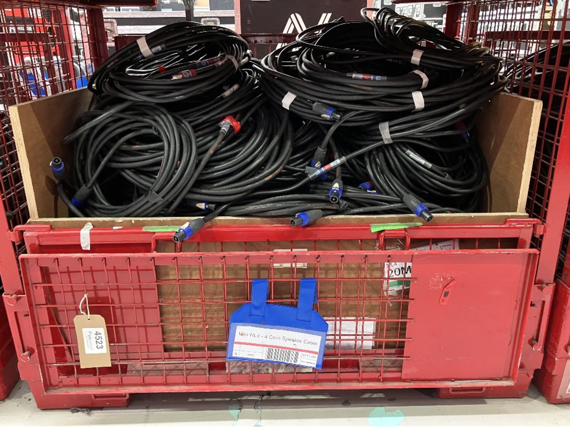 Large Quantity of 10m NL4-4 Core Speaker Cable with Steel Fabricated Stillage