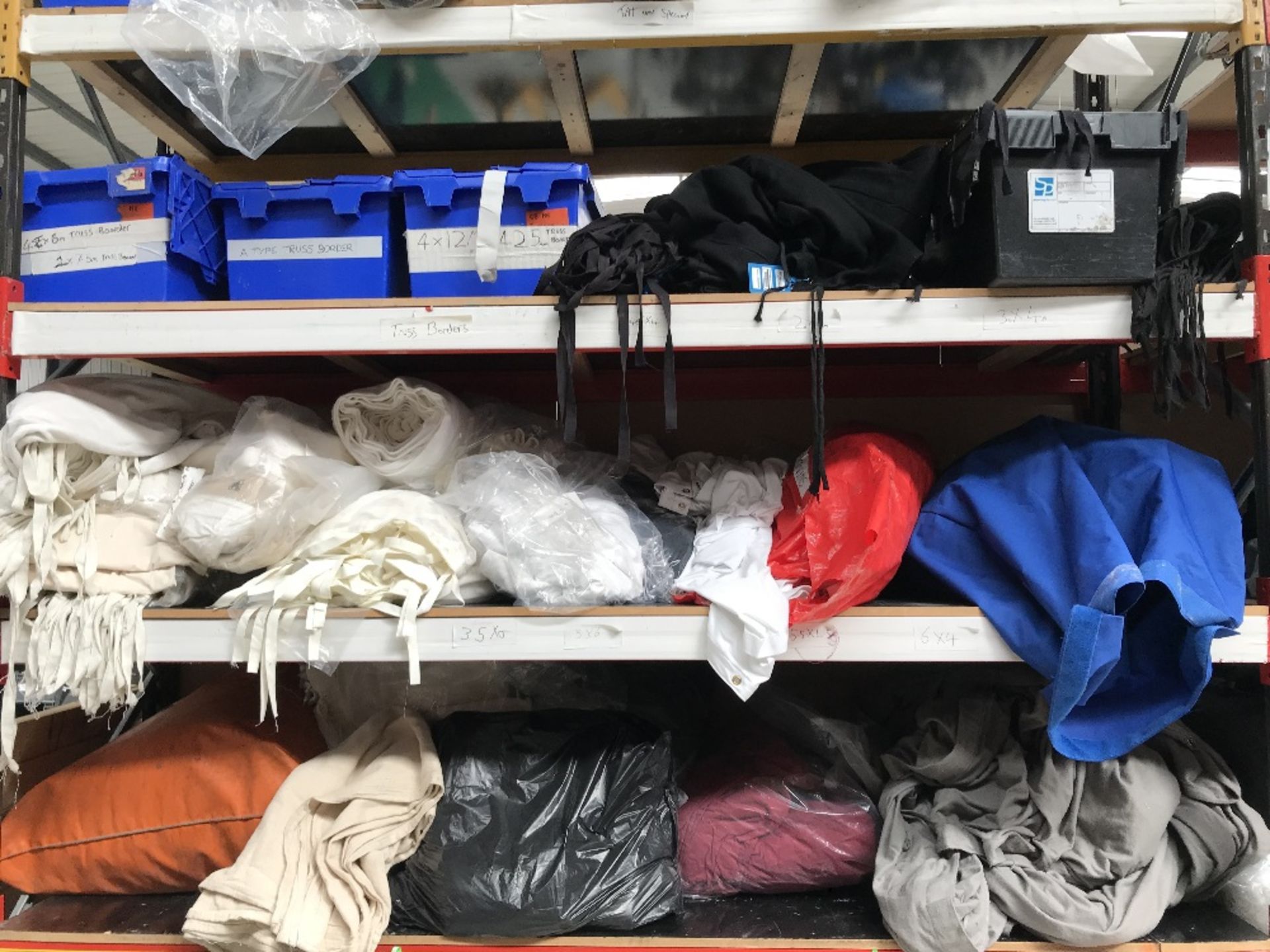 Contents of Racking to Include Large Quantity of Drapes & Accessories