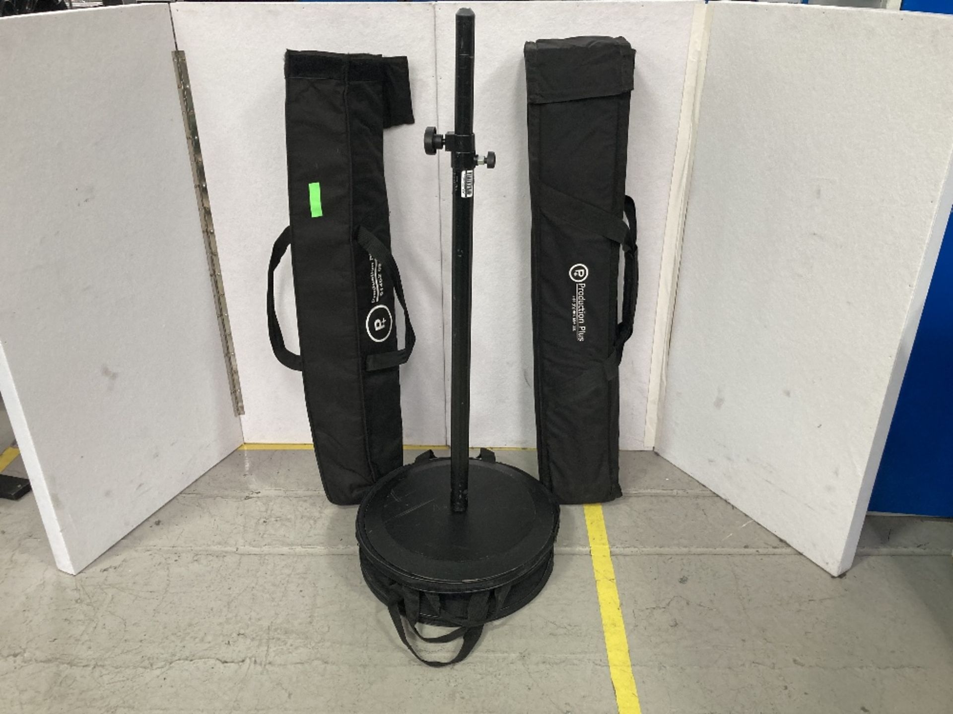 (8) Black Speaker Stands & Bases With Padded Bags