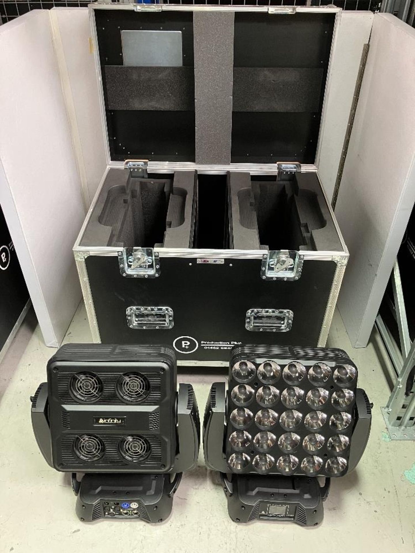 (2) Infinity IM-2515 LED Matrix Moving Lights with Heavy Duty Mobile Flight Case to Include