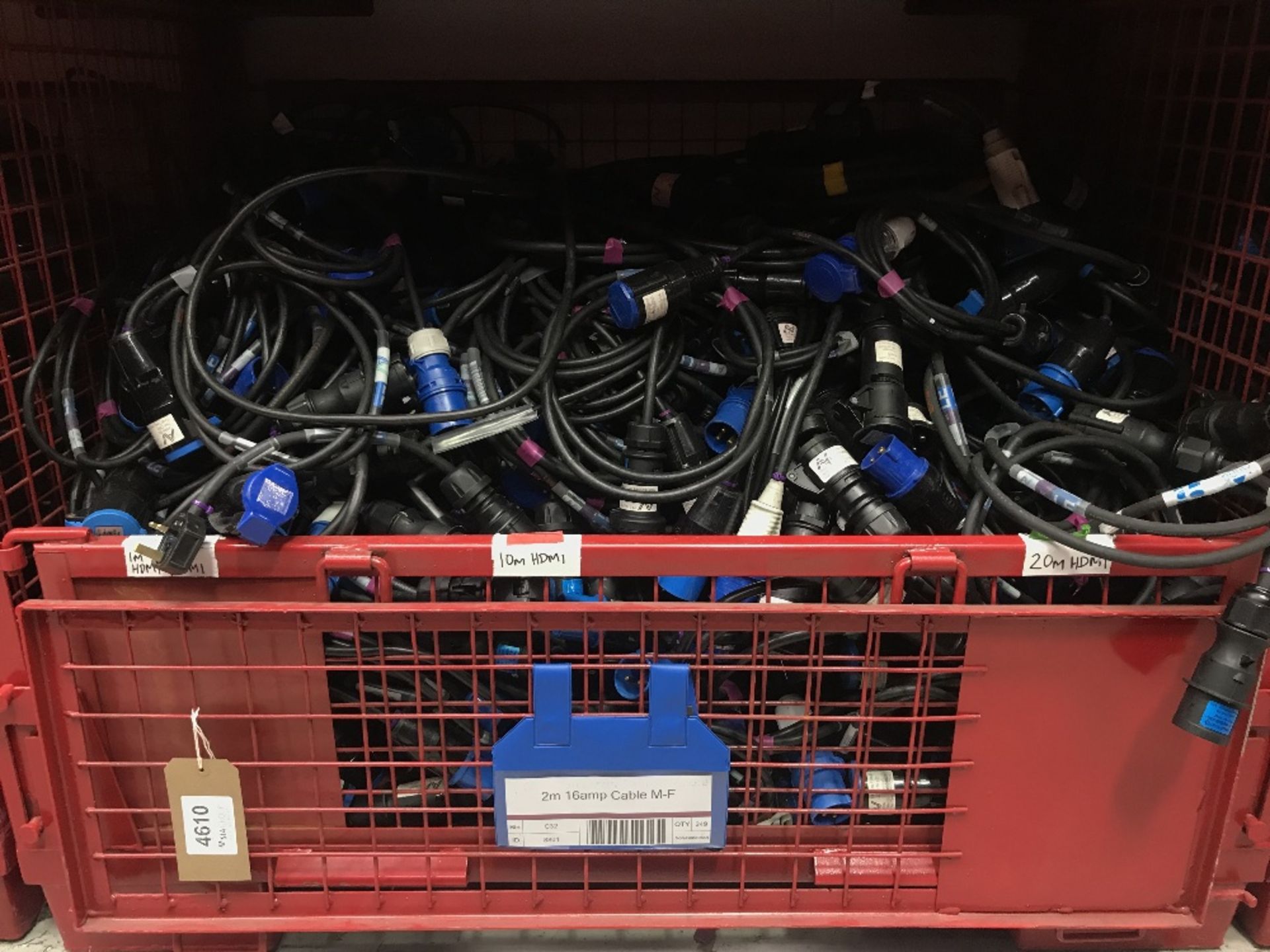 Large Quantity of 2m 16amp Cable M-F with Steel Fabricated Stillage