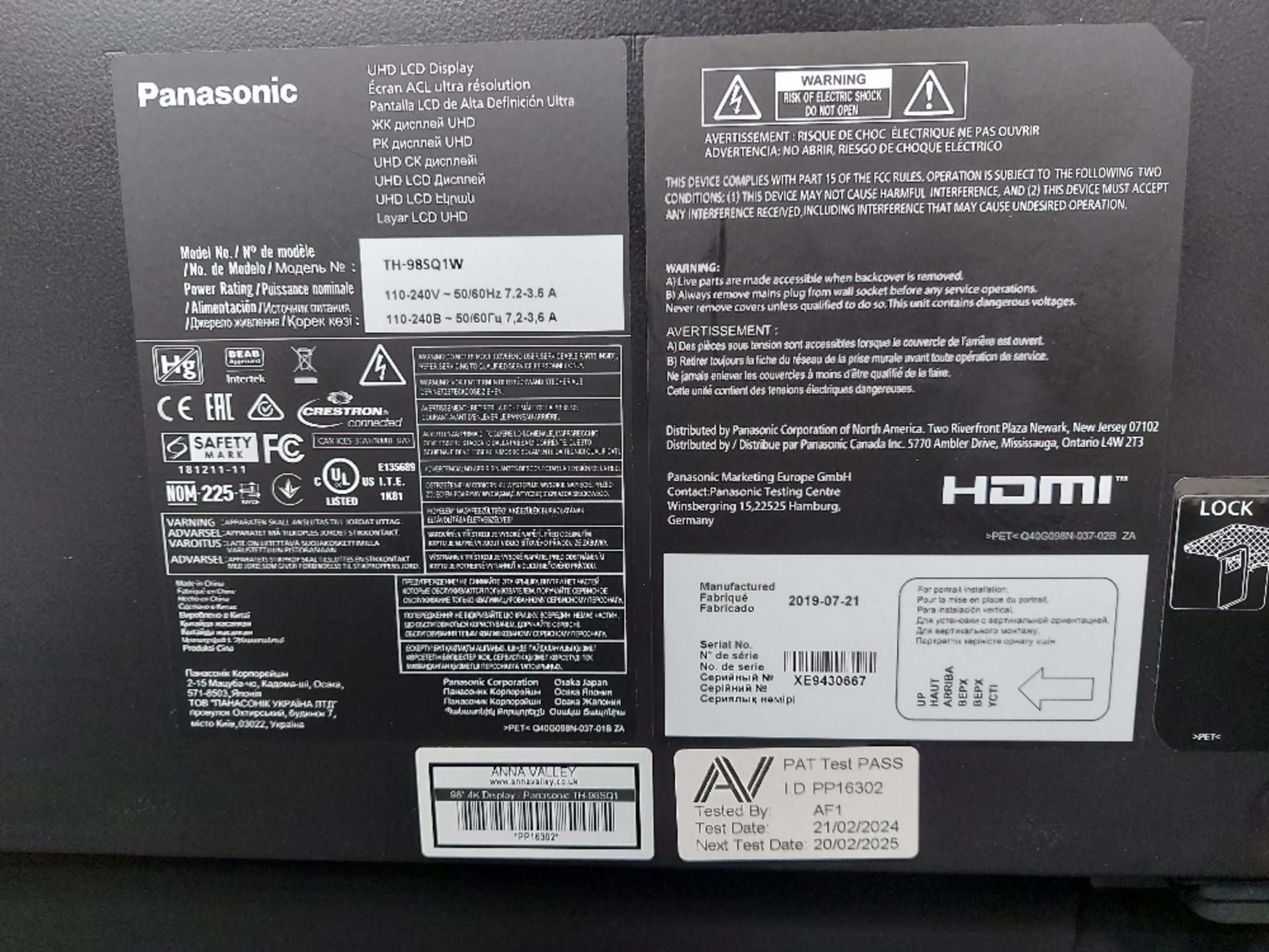 Panasonic TH-98SQ1W 98'' 4K LCD Display - Image 4 of 6