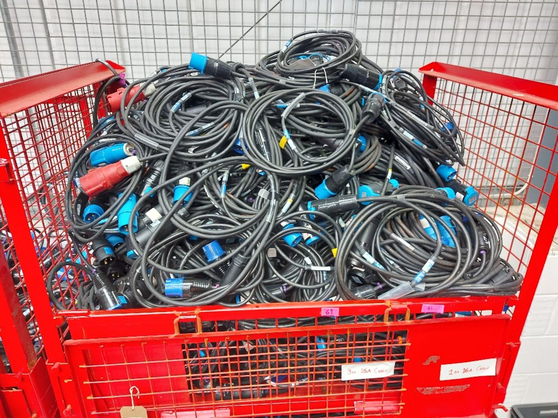 Large Quantity of 3m & 5m 16amp Cable M-F with Steel Fabricated Stillage