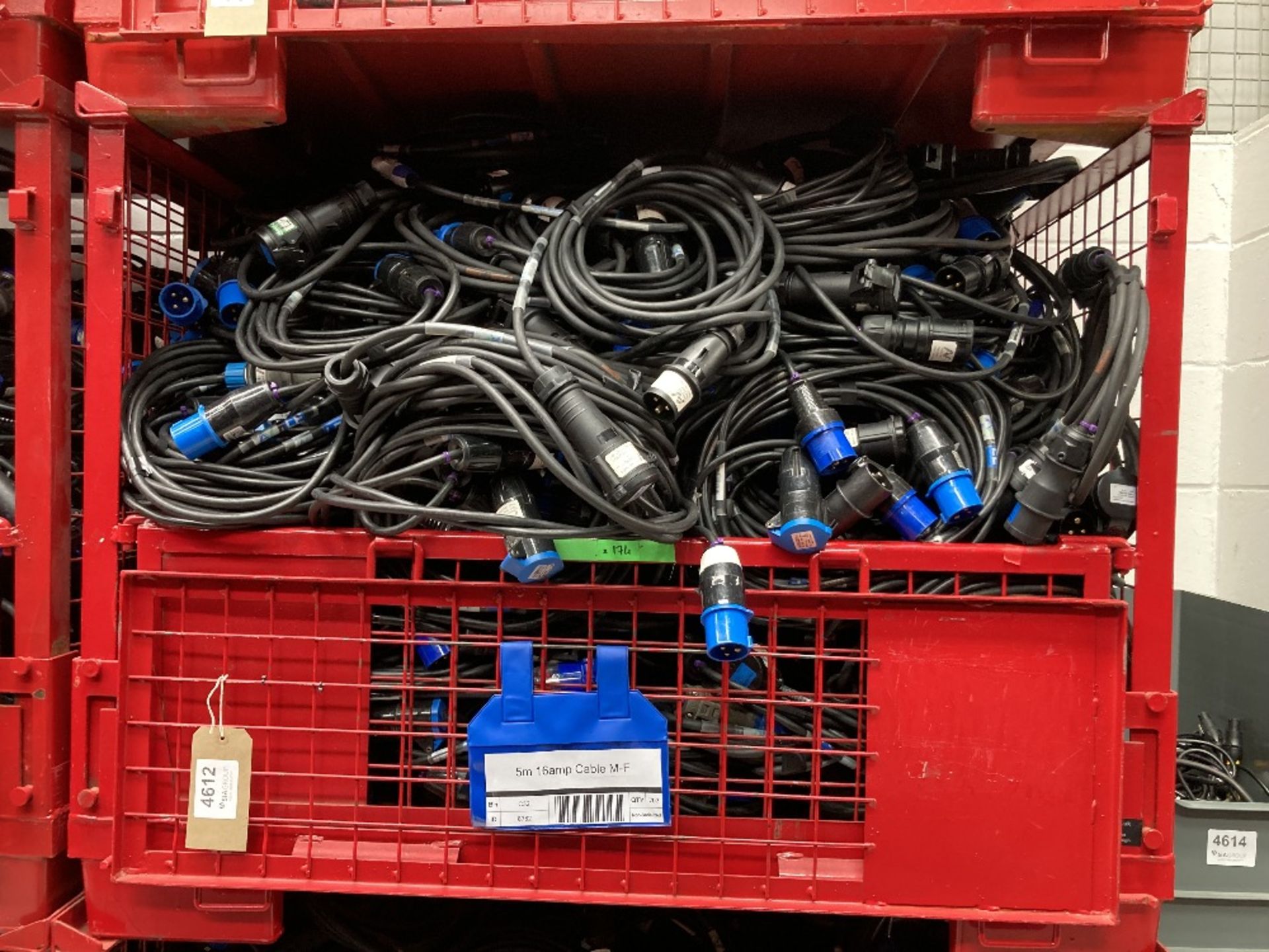 Large Quantity of 5m 16amp Cable M-F with Steel Fabricated Stillage