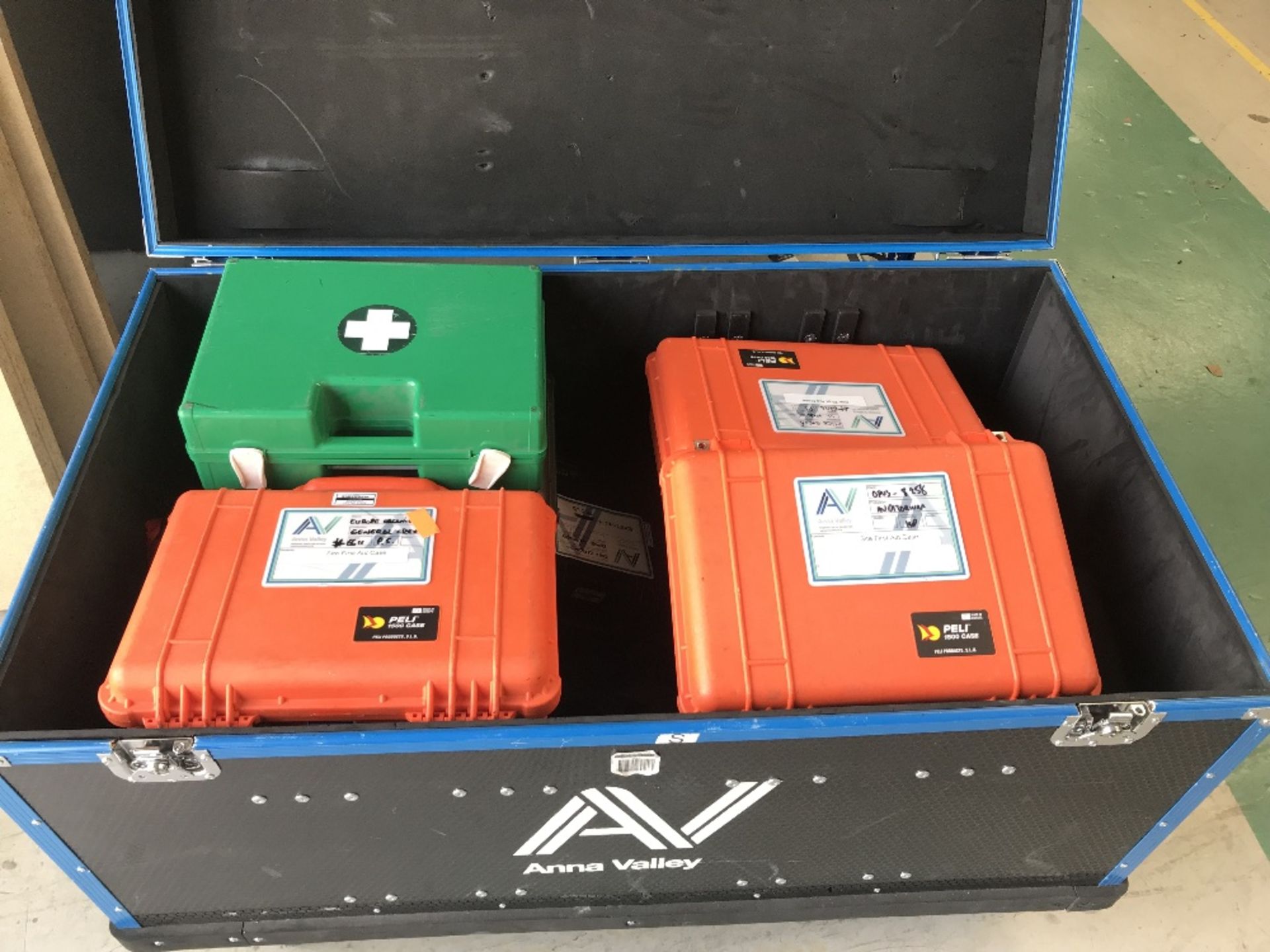 Large Mobile Flight Case with Quantity of First Aid Peli Cases