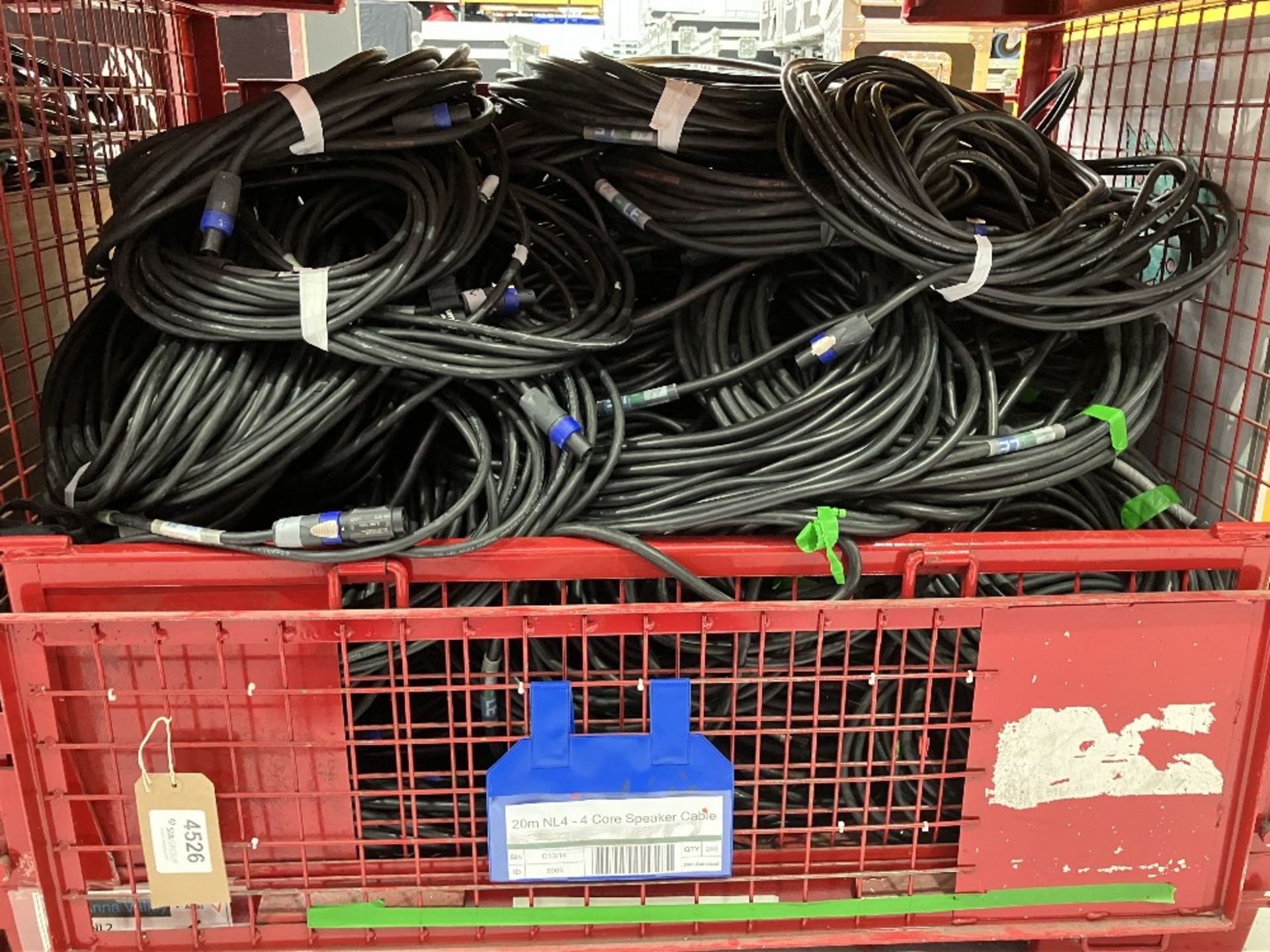 Large Quantity of 20m NL4-4 Core Speaker Cable with Steel Fabricated Stillage