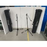 (8) K&M Tall Boom Black Microphone Stands & (2) Padded Carry Case