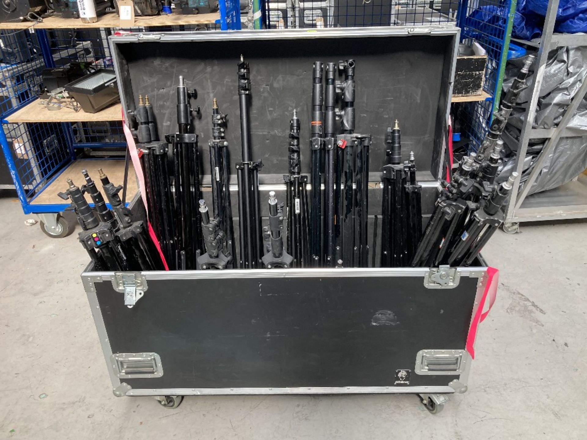 (20) Various Branded Lightweight Lighting Stands With Heavy Duty Flight Case