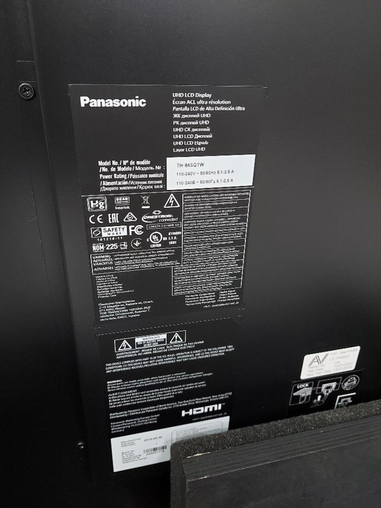 (2) Panasonic TH-86SQ1W 86'' Displays - Image 10 of 12