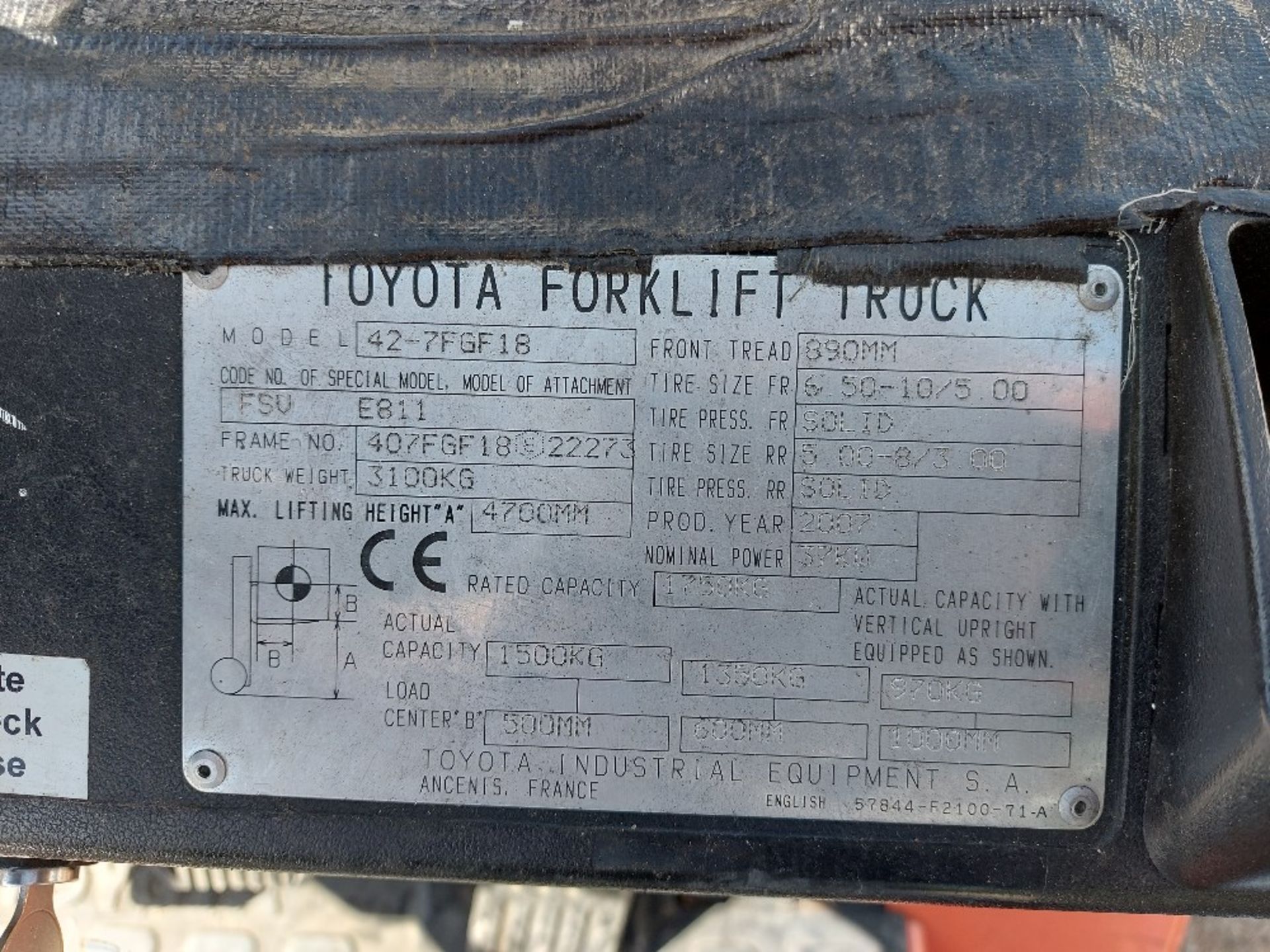 Toyota 42-7FGF18 1500kg Gas Operated Forklift - Image 5 of 6