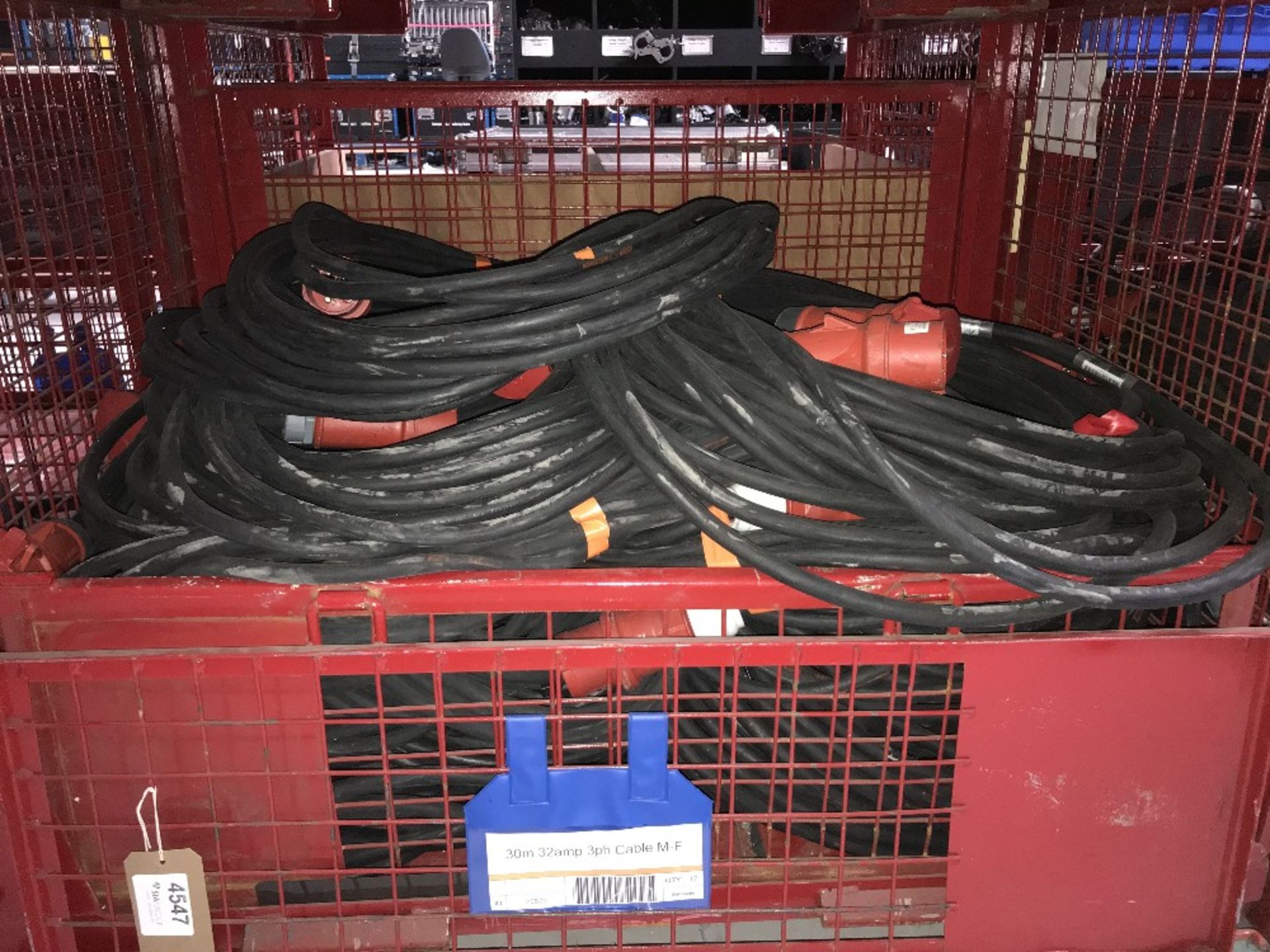 Large Quantity of 30m 32amp Cable M-F with Steel Fabricated Stillage