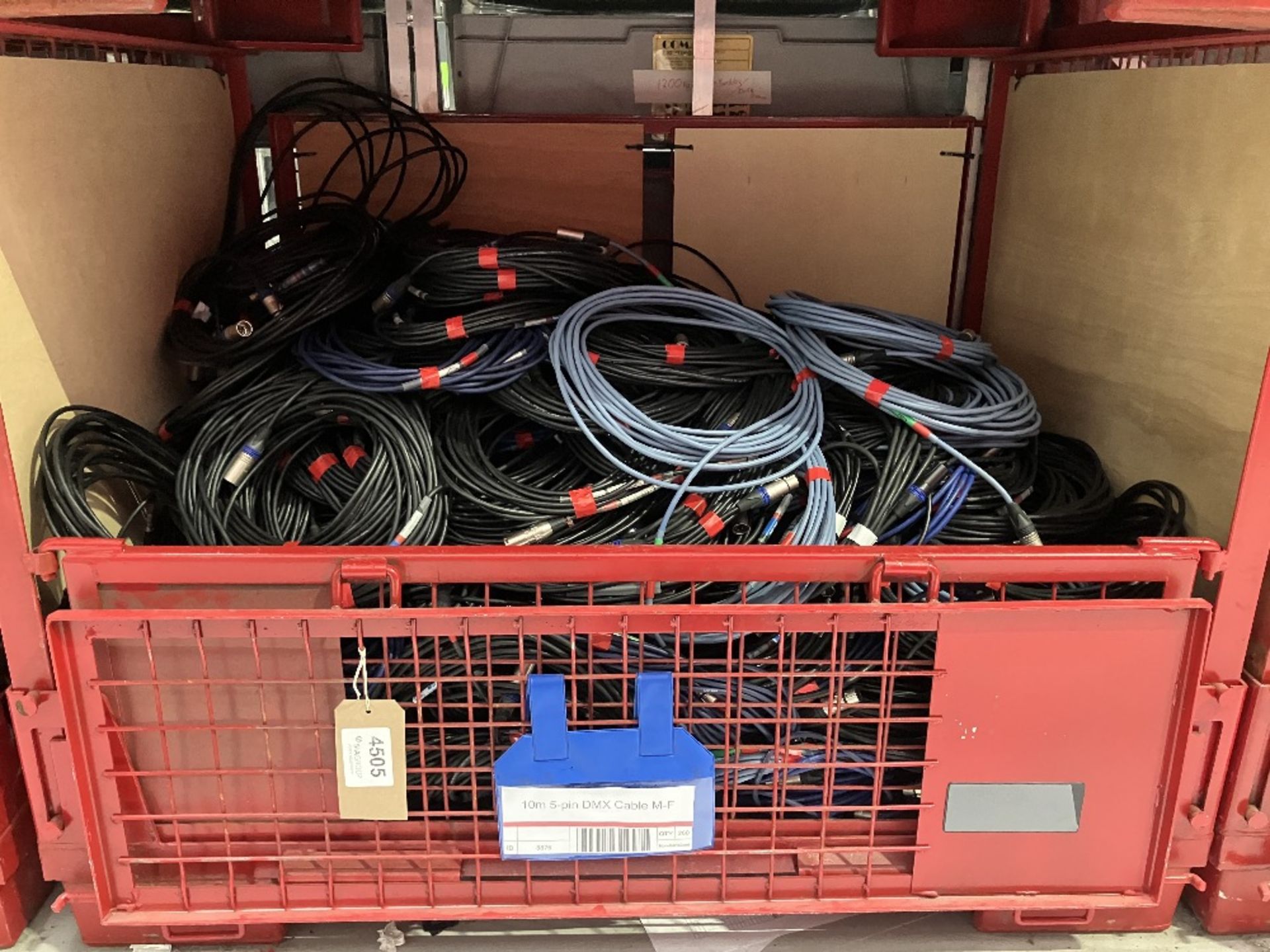 Large Quantity of 10m 5-pin DMX Cable M-F with Steel Fabricated Stillage