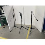 (3) K&M Tall Boom Black Microphone Stands & Padded Carry Case