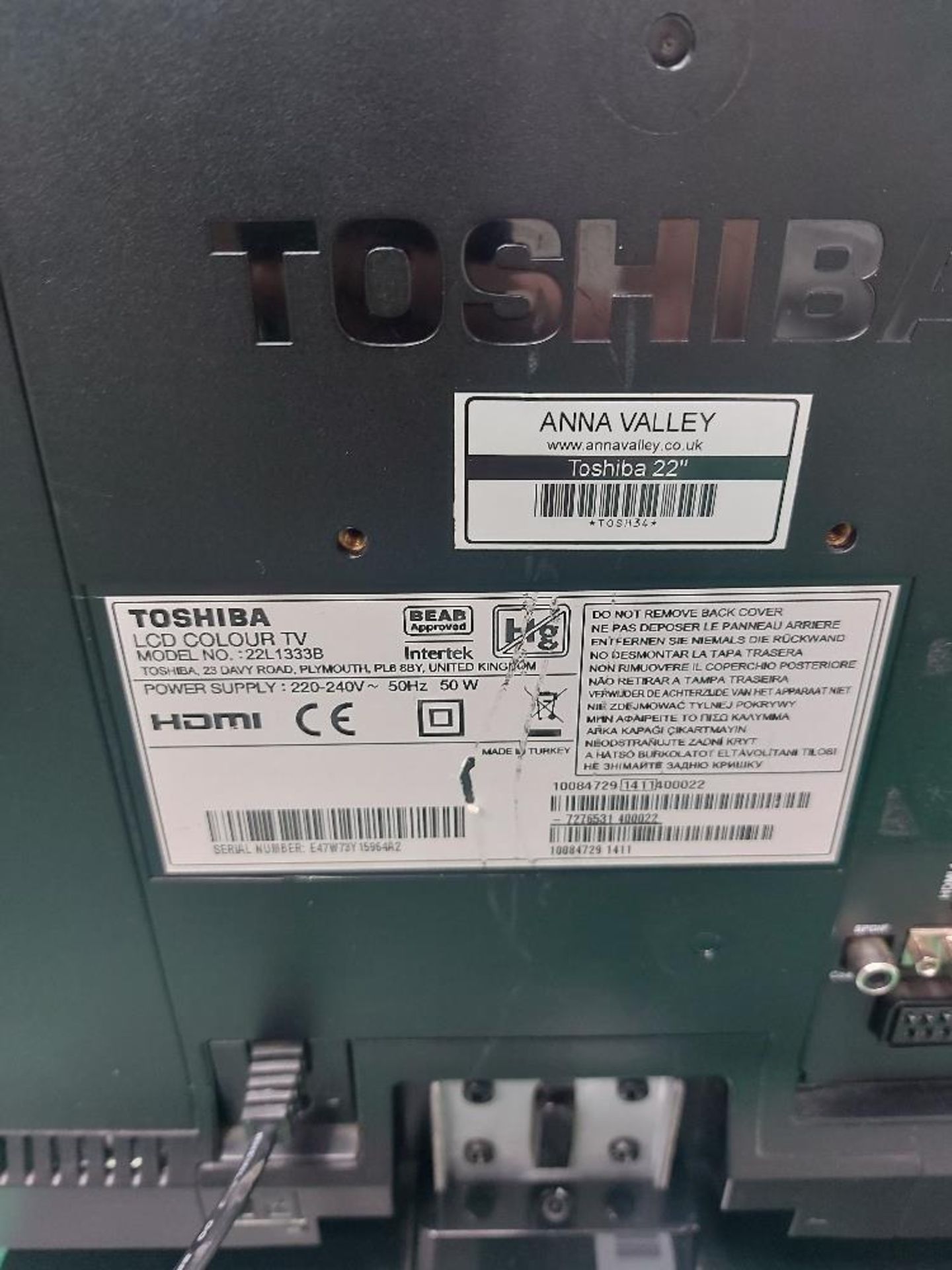 (2) Toshiba 22L1333B 22'' Monitors - Image 3 of 4