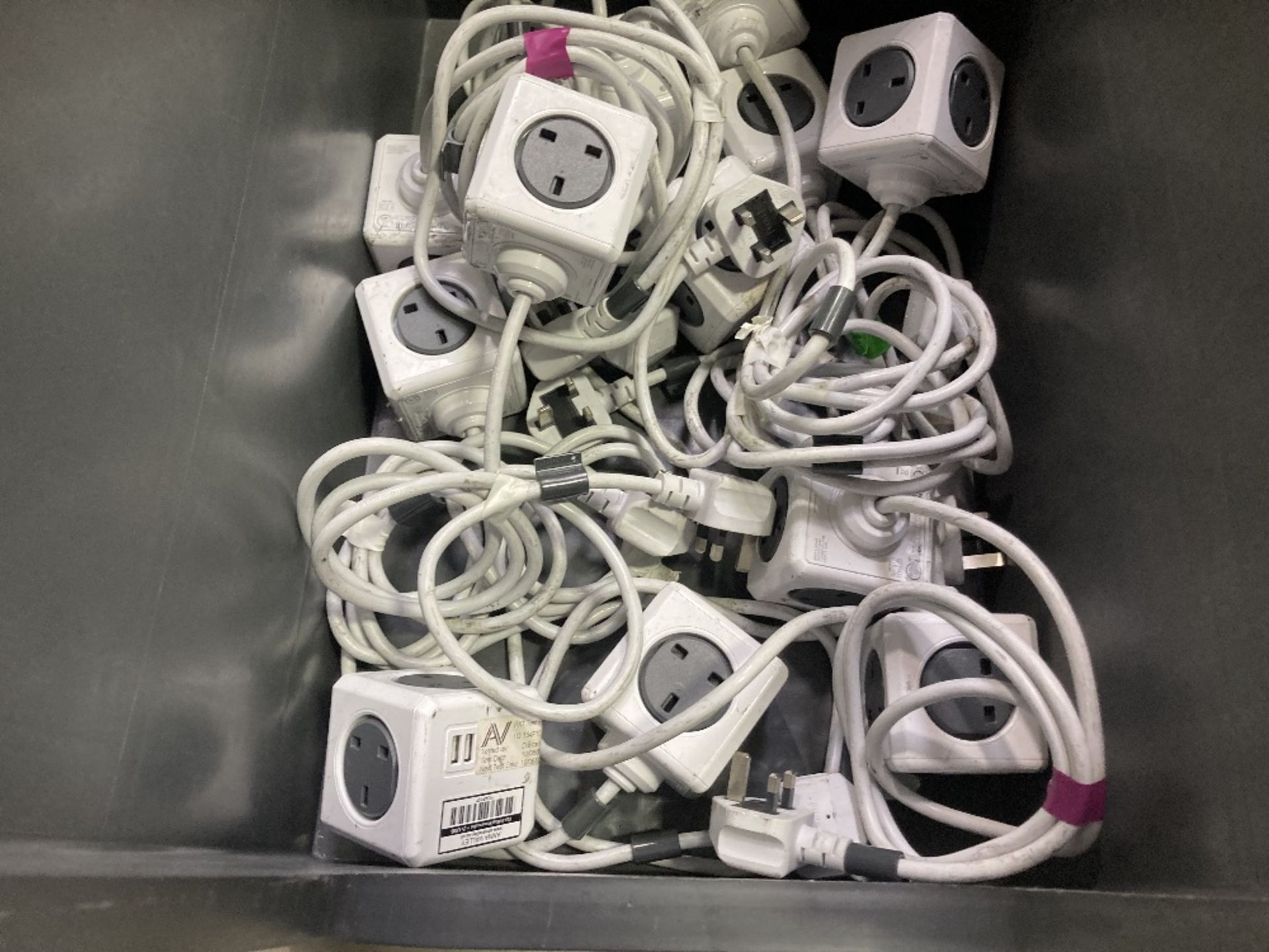 Large Quantity Of 13amp 4-Way Powercube + 2x USB Cable Adapters With Plastic Lin Bins - Image 2 of 8