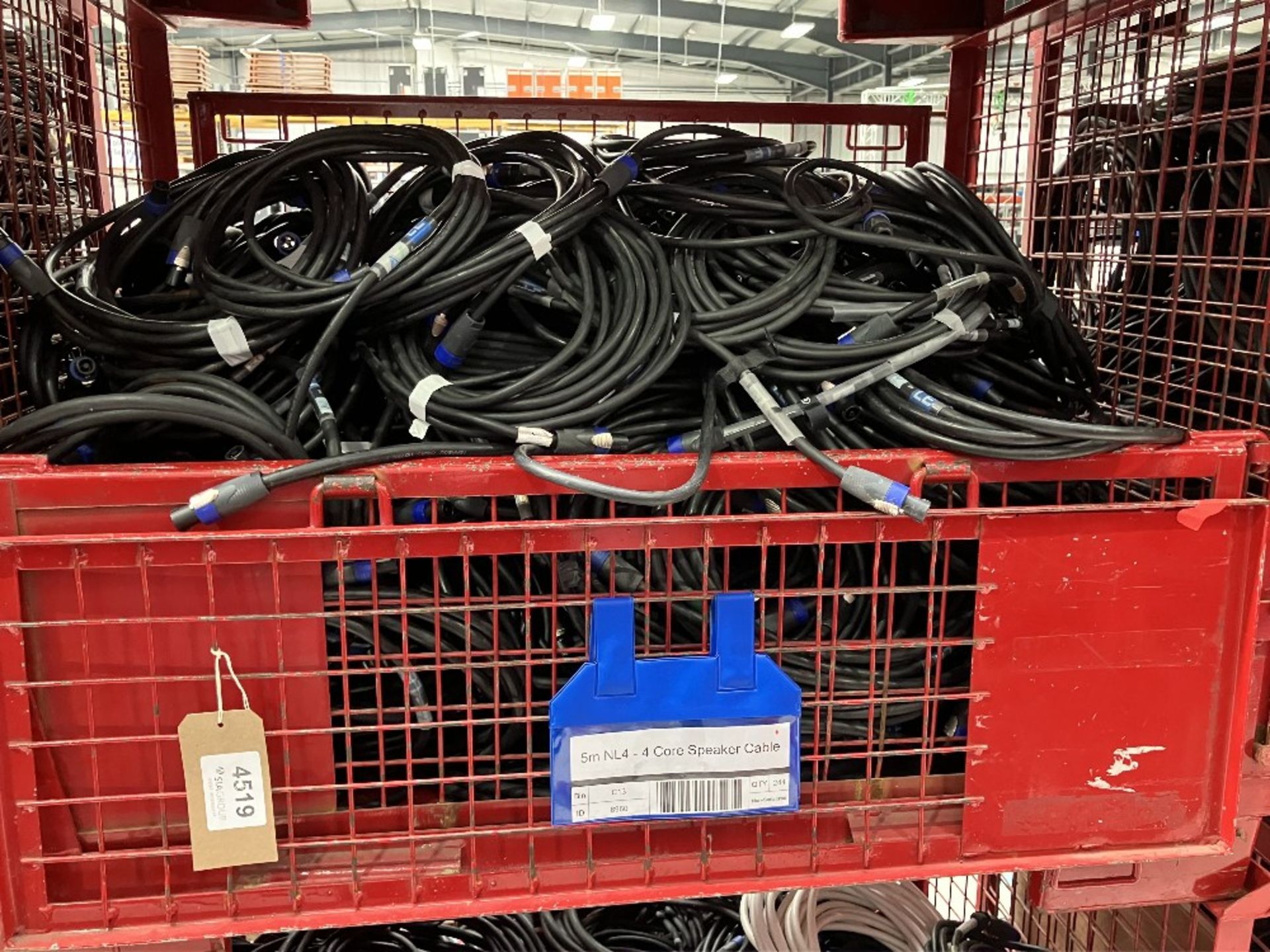 Large Quantity of 5m NL4-4 Core Speaker Cable with Steel Fabricated Stillage