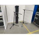 (4) K&M Tall Boom Black Microphone Stands & Padded Carry Case